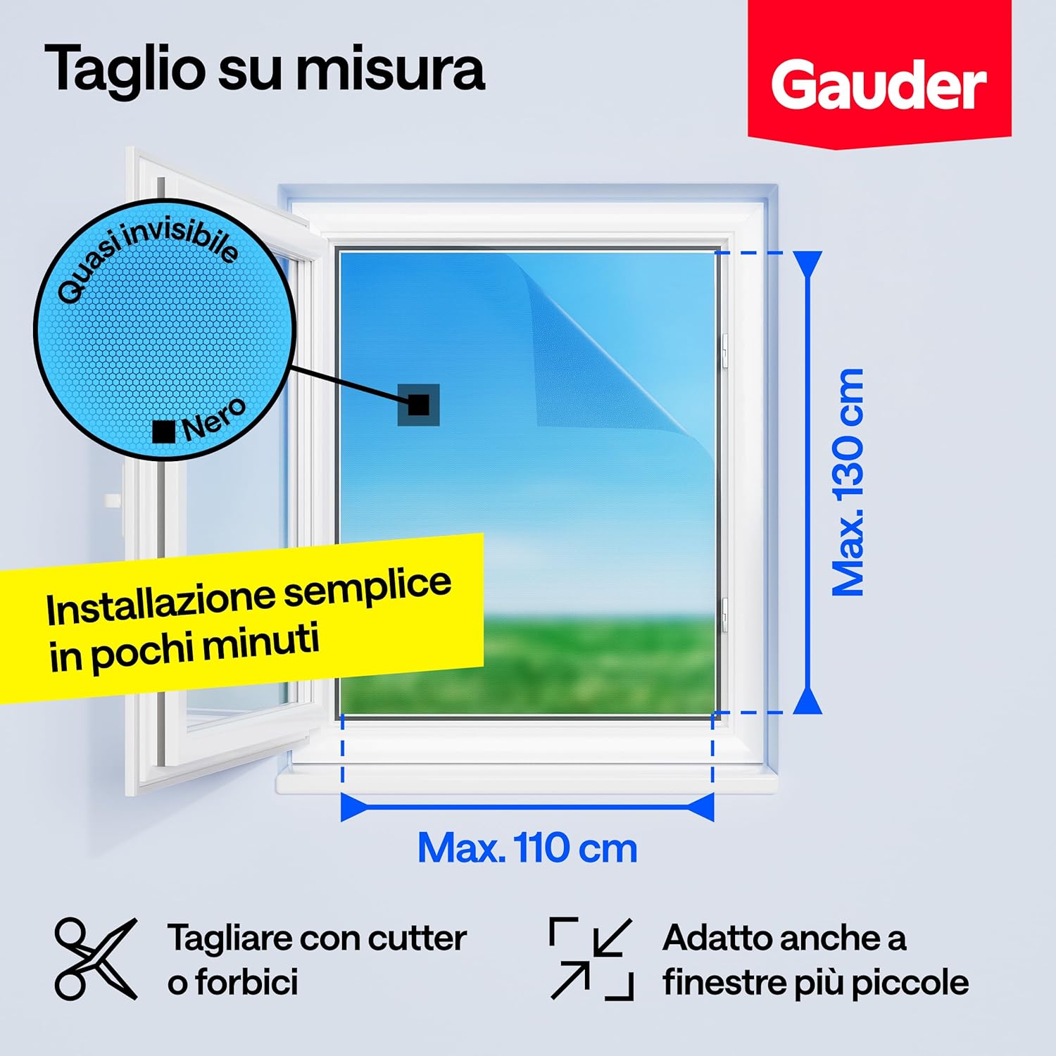 GAUDER Zanzariera per Finestra 110x130 cm, Nera - immagine 2