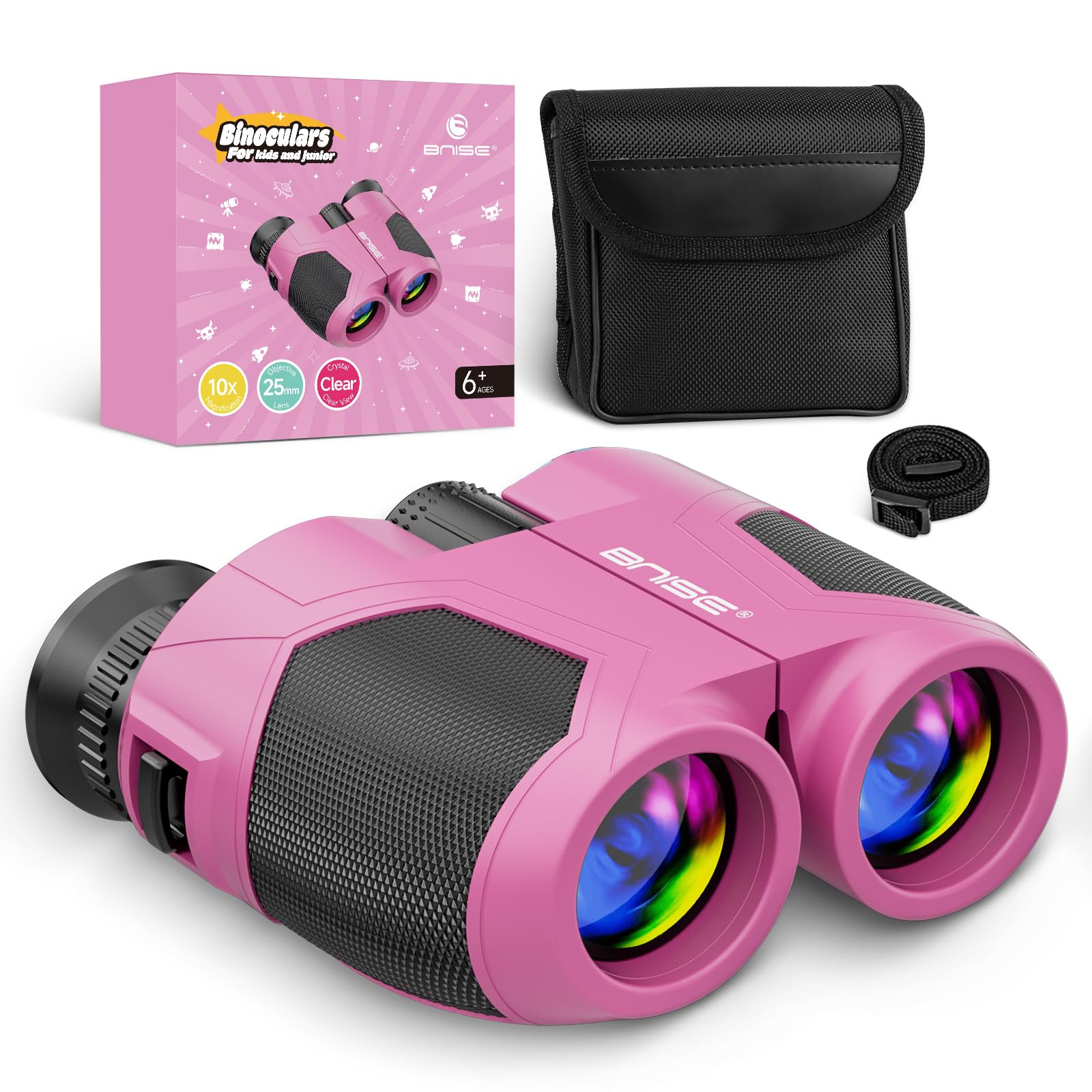 Bnise Binocolo Compatto 10x25 per Adulti e Bambini, Rosa