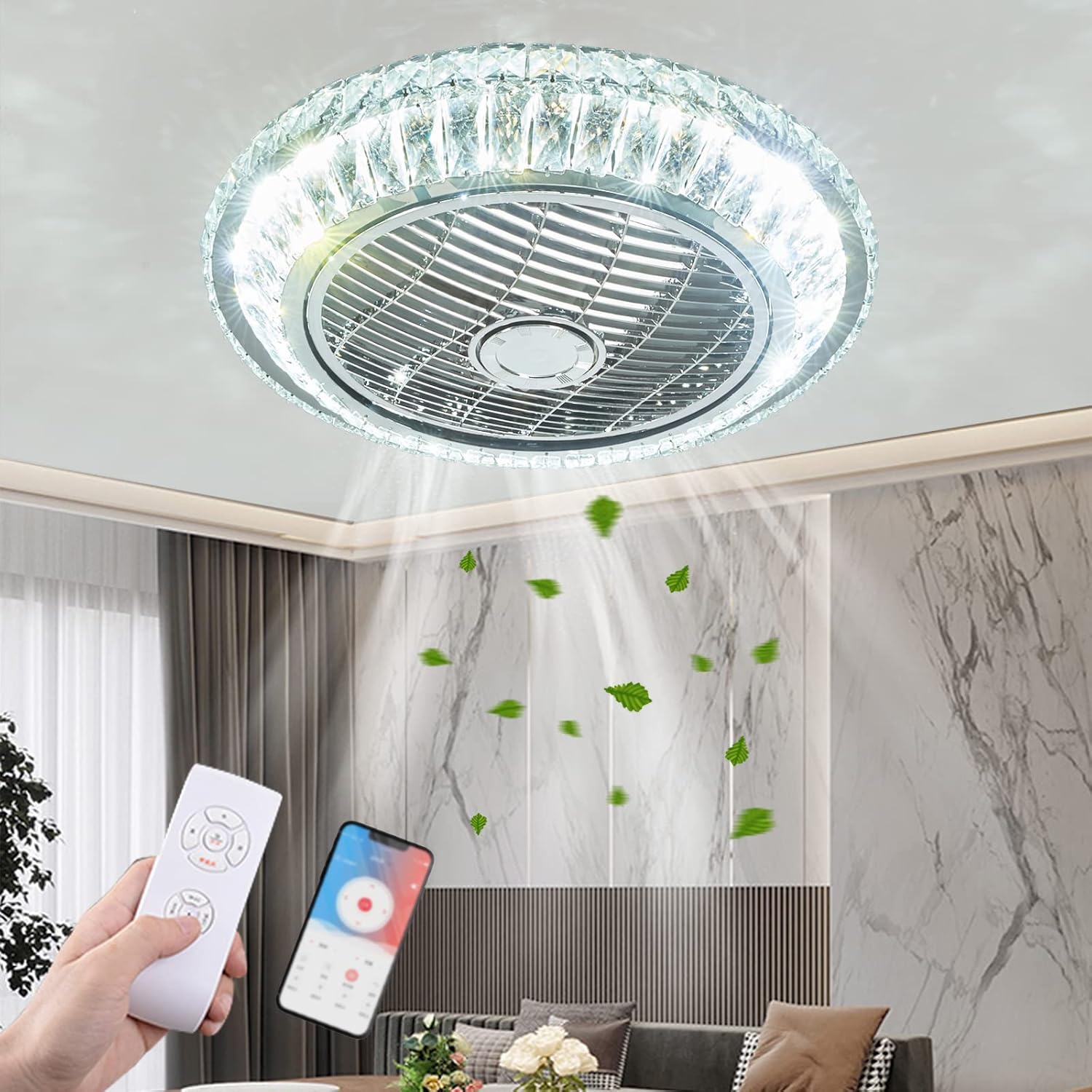 Crystal Ventilatore da Soffitto con Lampada LED 72W - immagine 5