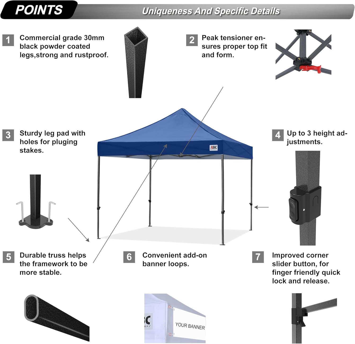 Abccanopy Gazebo Pop-Up Resistente 2,5x2,5m, Blu Navy - immagine 2