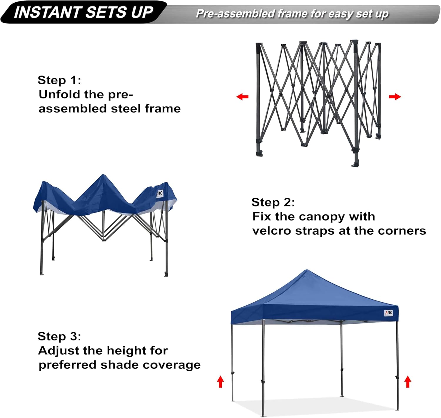 Abccanopy Gazebo Pop-Up Resistente 2,5x2,5m, Blu Navy - immagine 3
