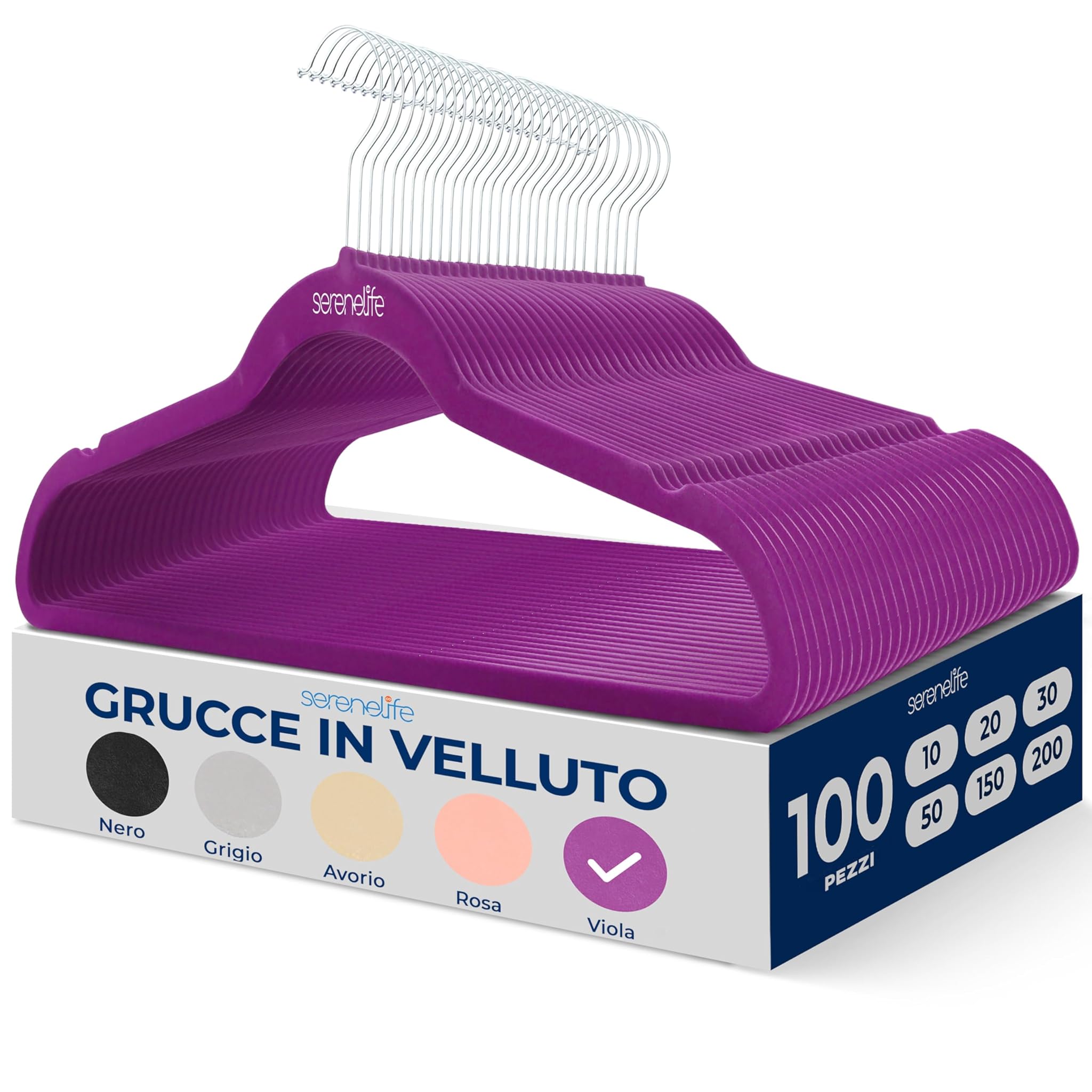 Serenelife Grucce Appendiabiti Antiscivolo Velluto (100 pz)