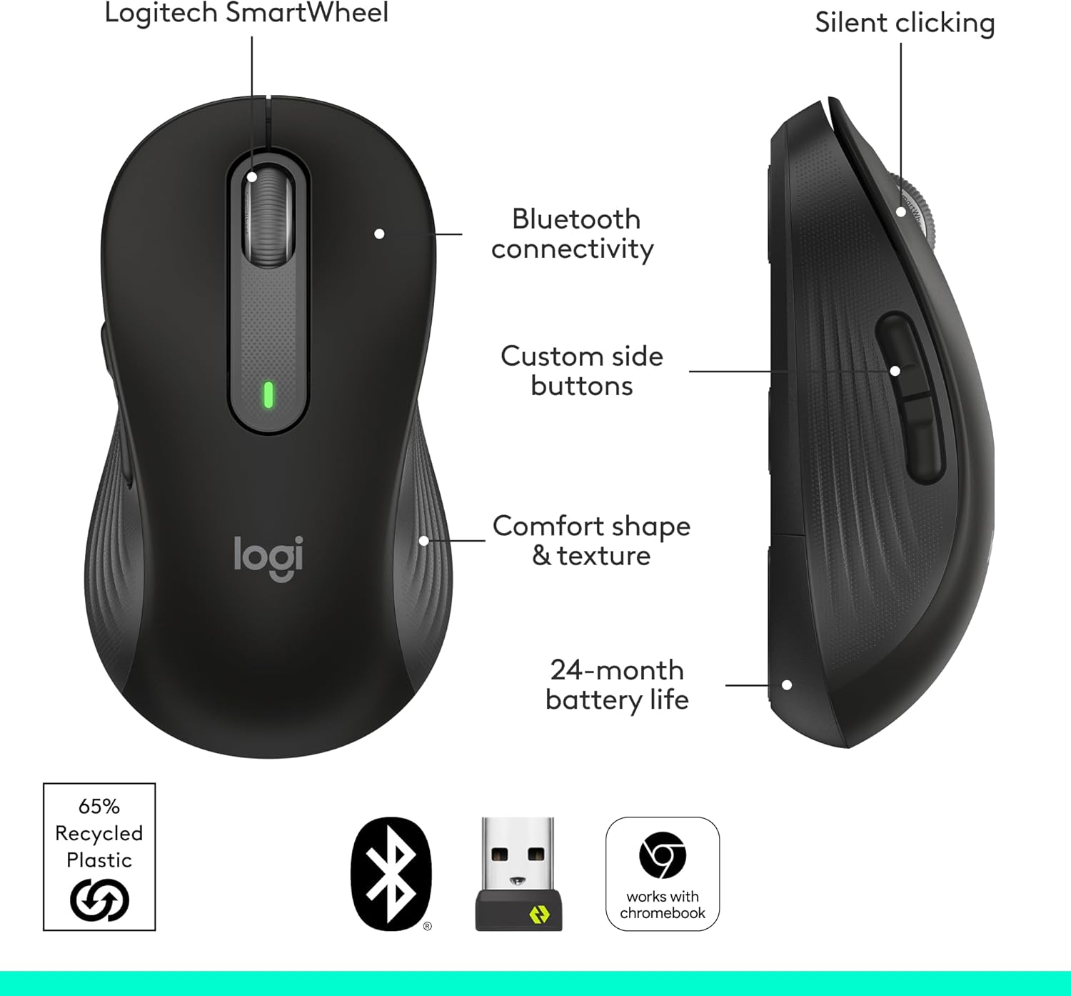 Logitech Signature M650 L - Mouse Wireless Full Size - immagine 7
