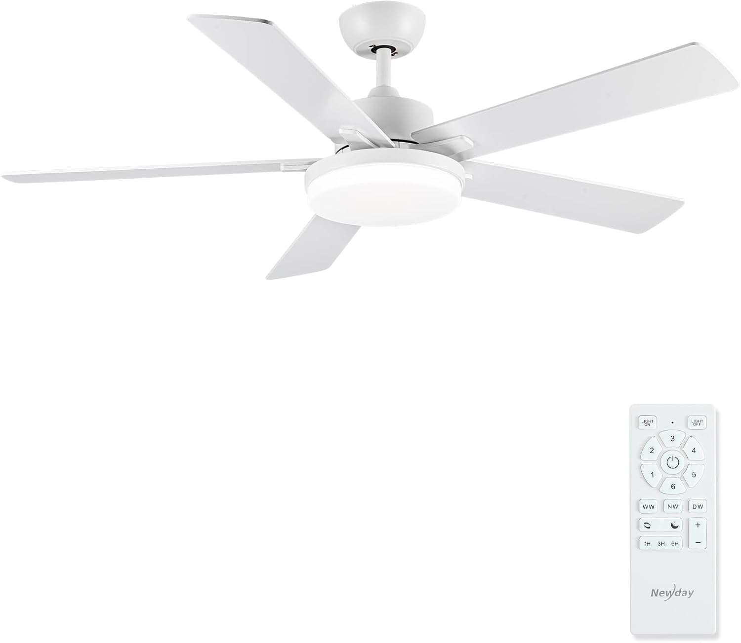 Newday Ventilatore da Soffitto 132cm con Luce, Bianco - immagine 1