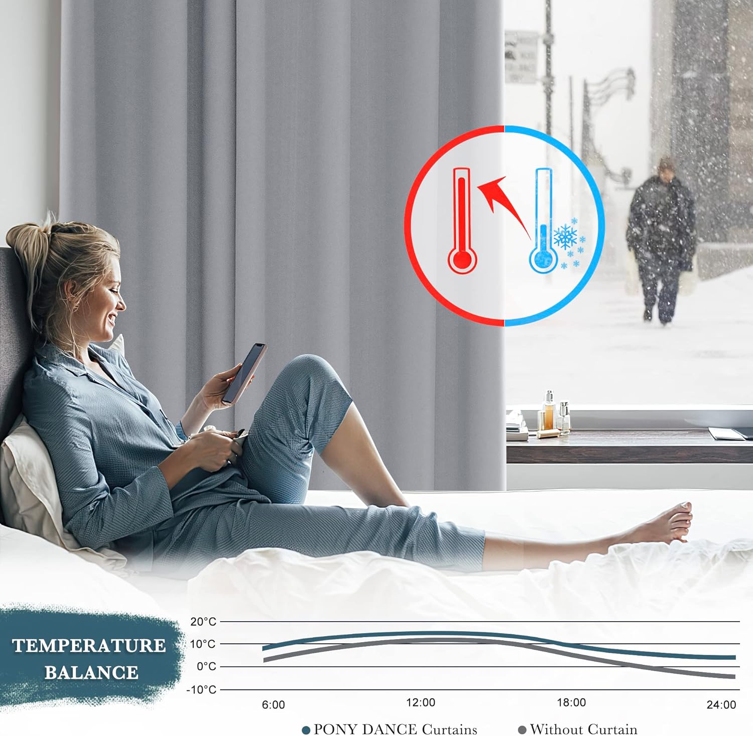 Pony Dance Tende Oscuranti Moderne 2 Pezzi, Grigio Chiaro - immagine 3