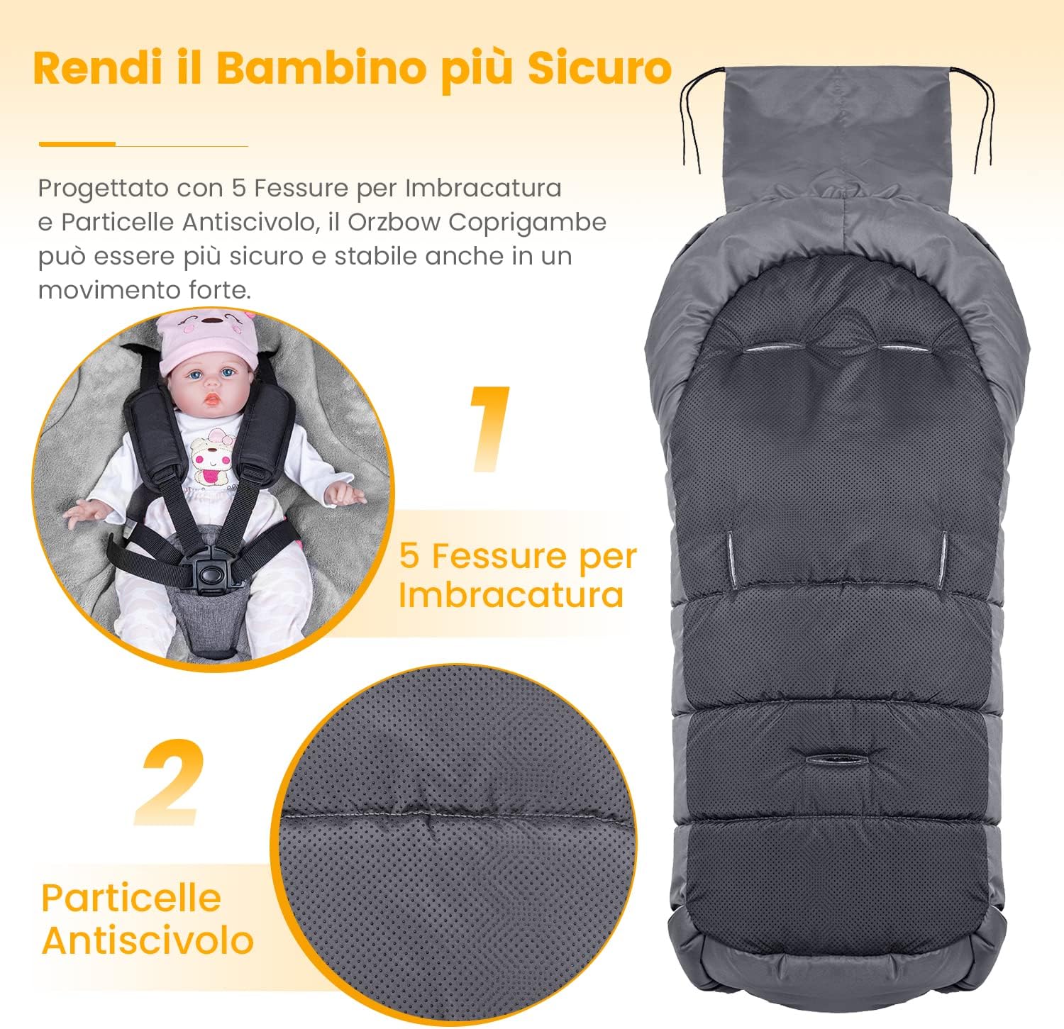 Orzbow Sacco Termico Passeggino Invernale Universale, Grigio - immagine 2
