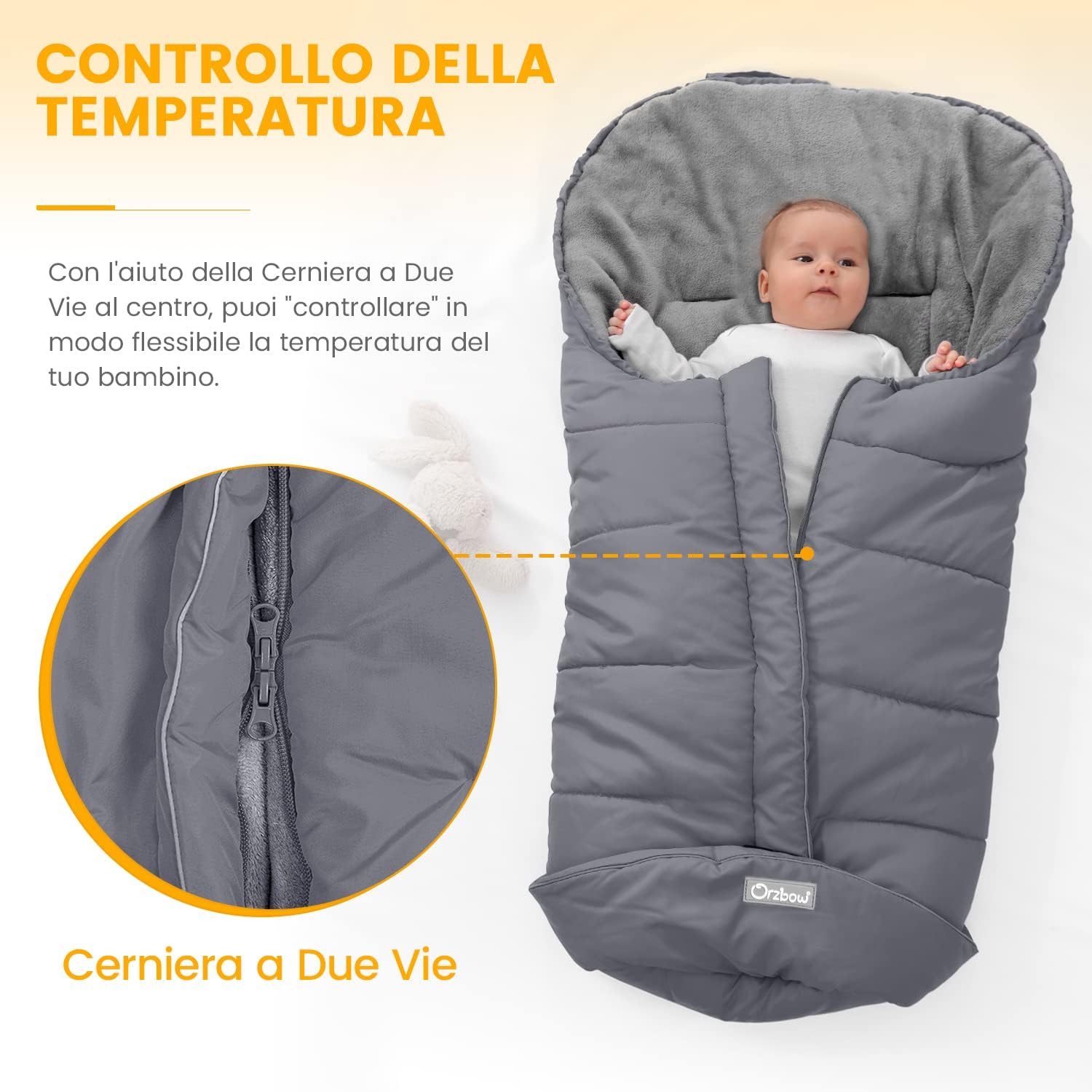 Orzbow Sacco Termico Passeggino Invernale Universale, Grigio - immagine 3