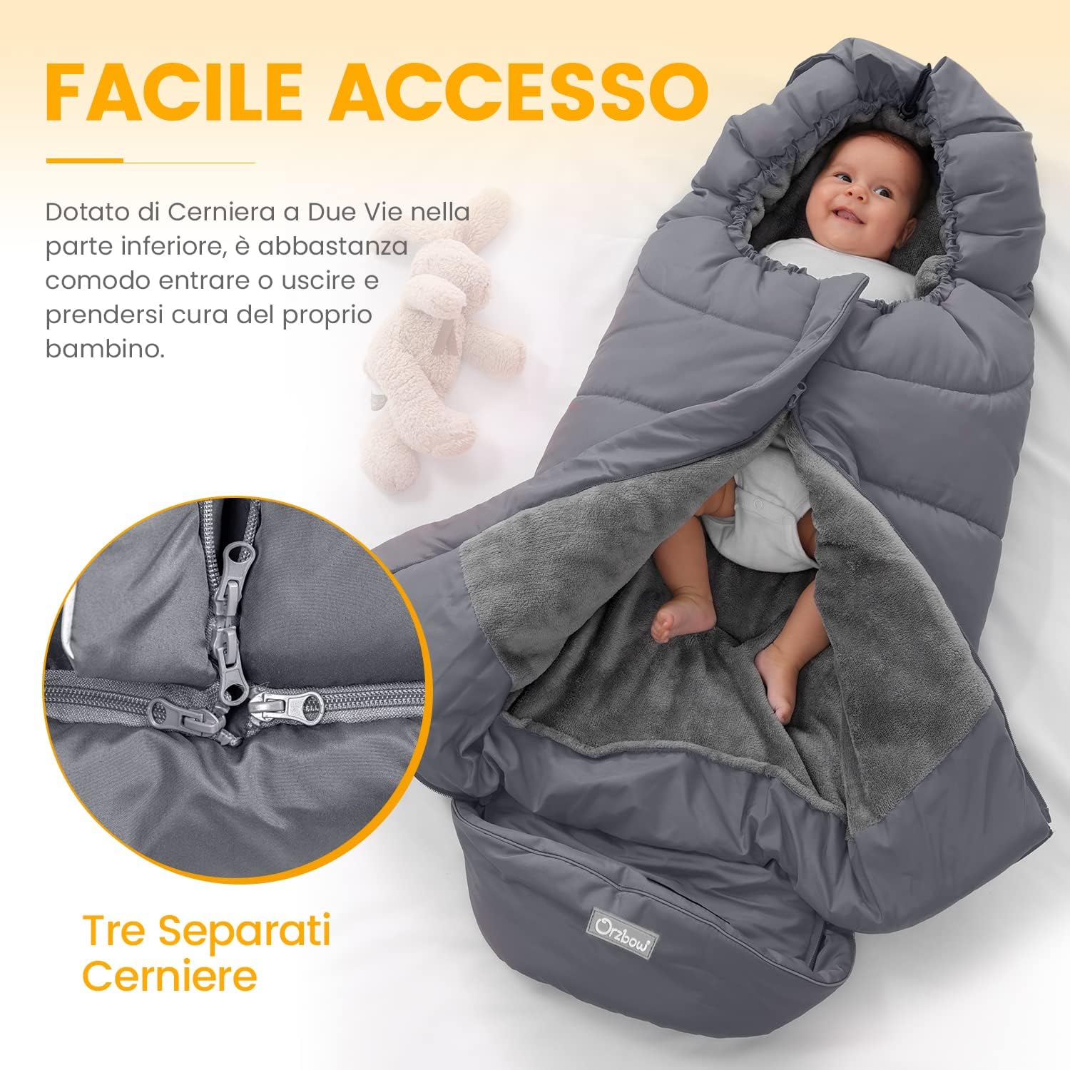 Orzbow Sacco Termico Passeggino Invernale Universale, Grigio - immagine 4