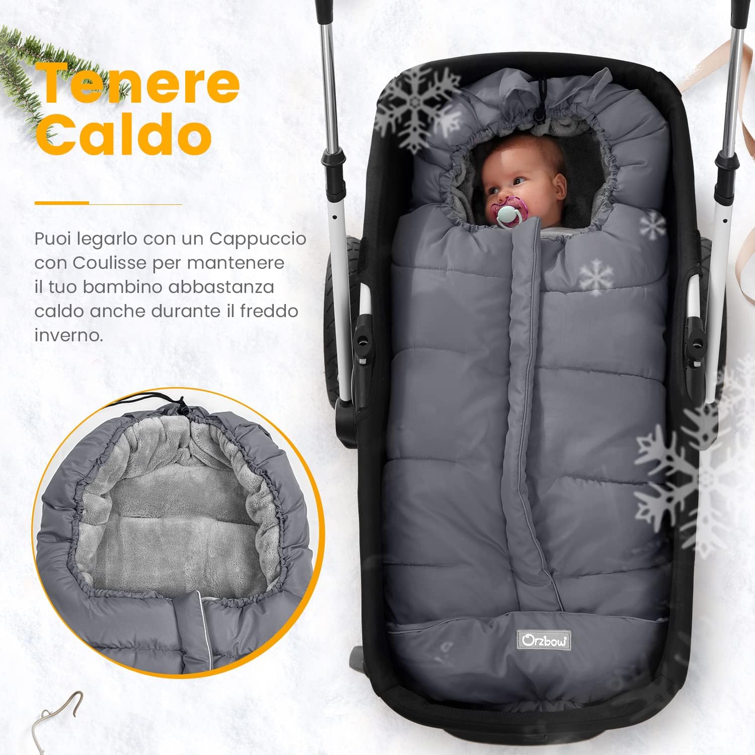 Orzbow Sacco Termico Passeggino Invernale Universale, Grigio - immagine 5