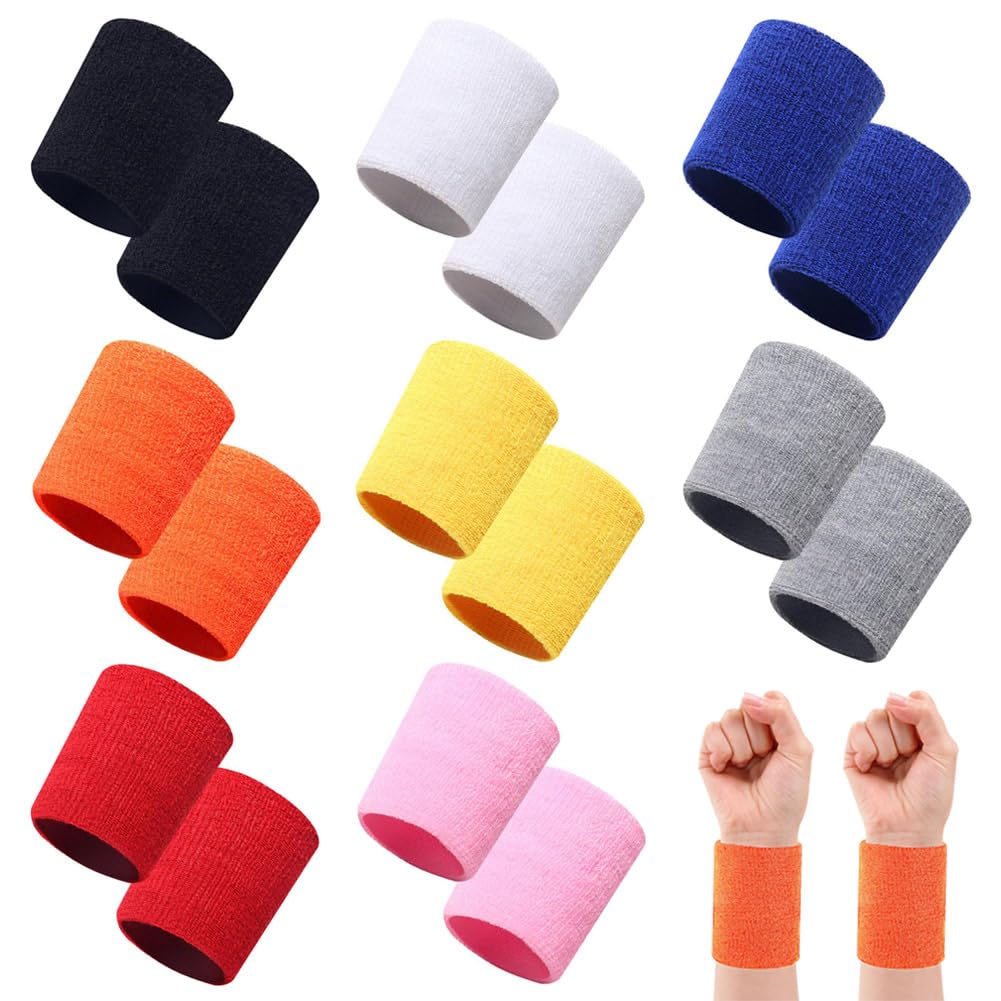 16 Pezzi Polsino Sportivo Polsini Antisudore Polsini Tennis Polsino in Cotone Polsino Elastico Polsino Sportivo Igroscopico Antiscivolo Traspirante 8cm