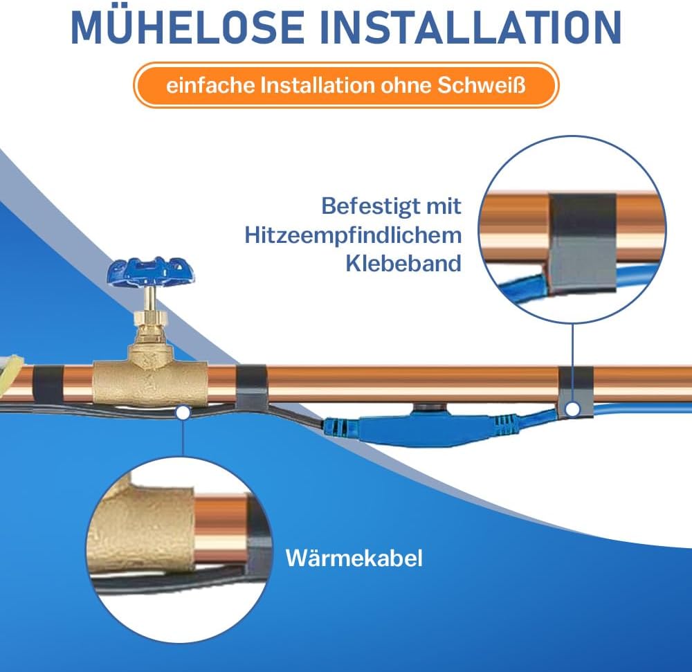 Cavo di riscaldamento antigelo da 8M con termostato e indicatore di temperatura, 230V, cavo riscaldante per tubi, 16W/M per tubazioni dell'acqua, cavo riscaldante impermeabile per tubazioni - immagine 7