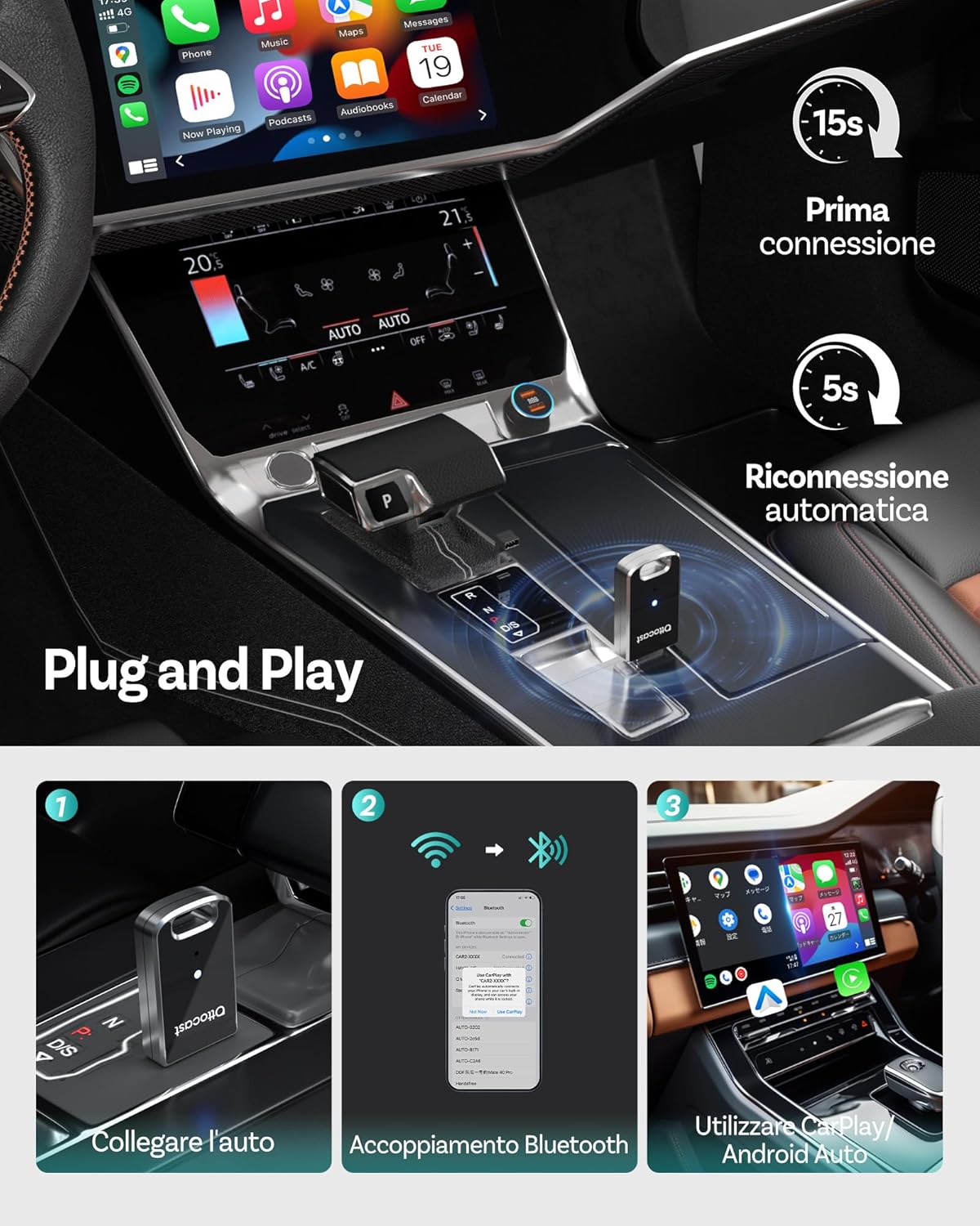 Ottocast Adattatore Wireless CarPlay & Android Auto 2025 - immagine 6
