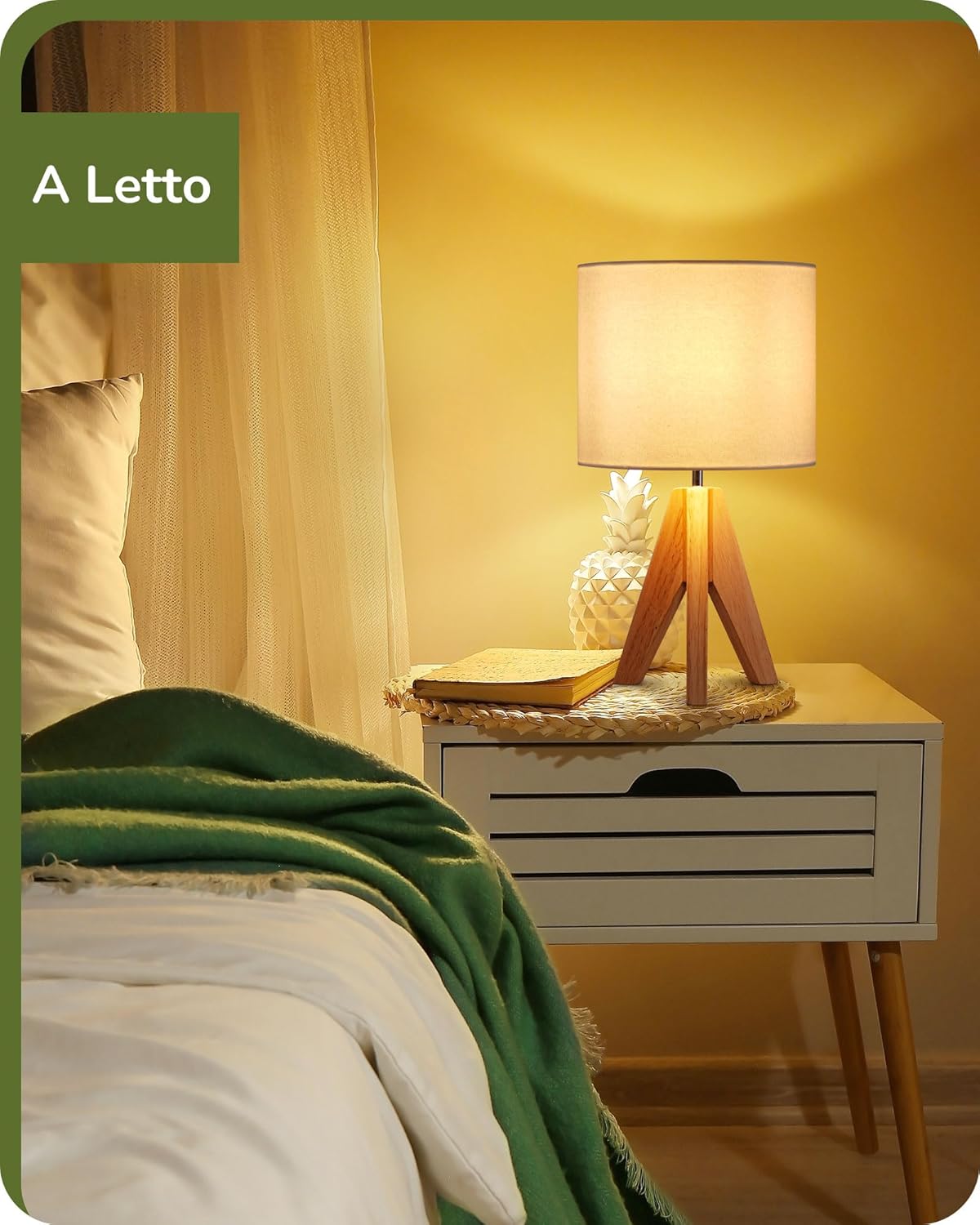 Edishine Lampada da Comodino in Legno E27 - immagine 2