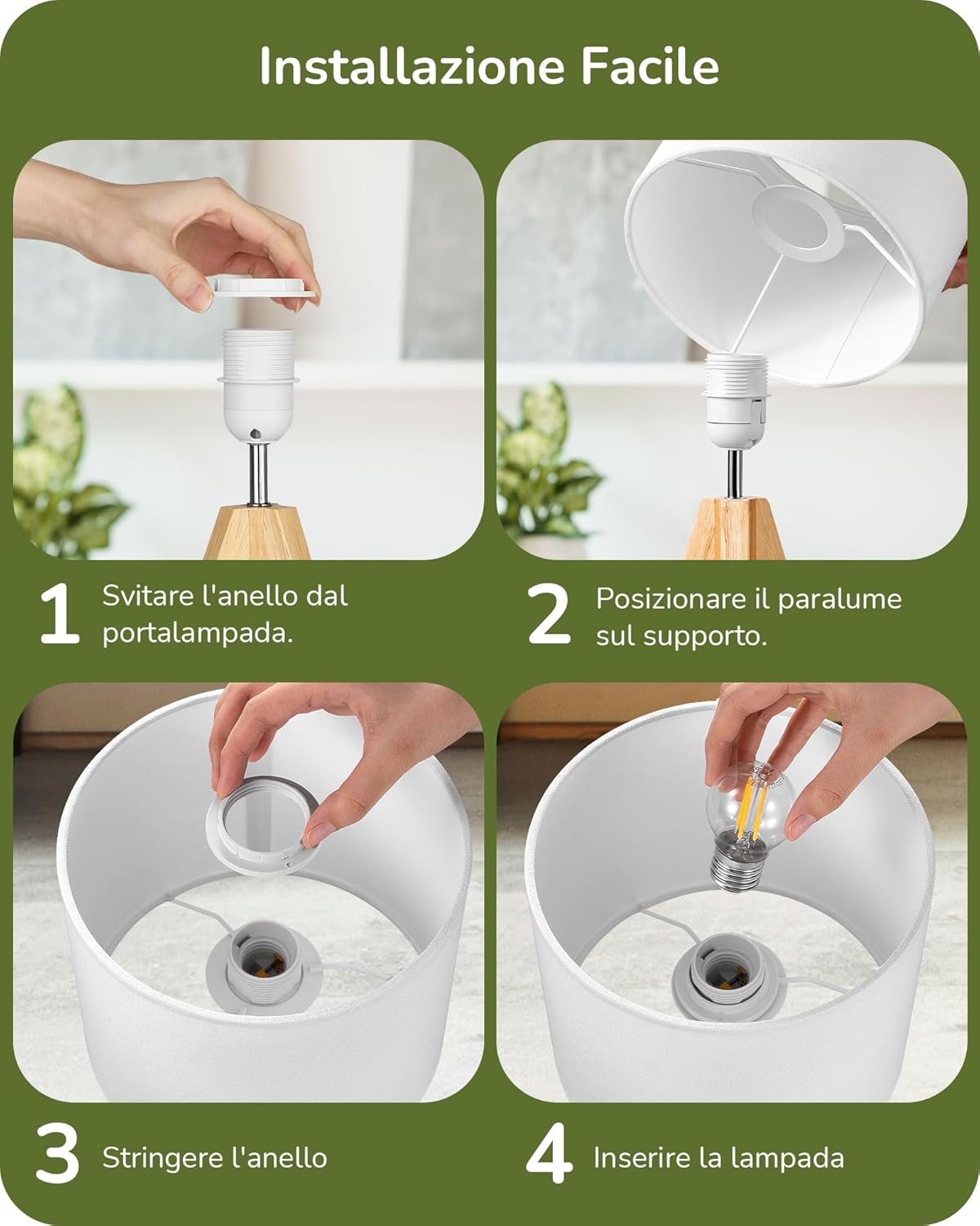 Edishine Lampada da Comodino in Legno E27 - immagine 4