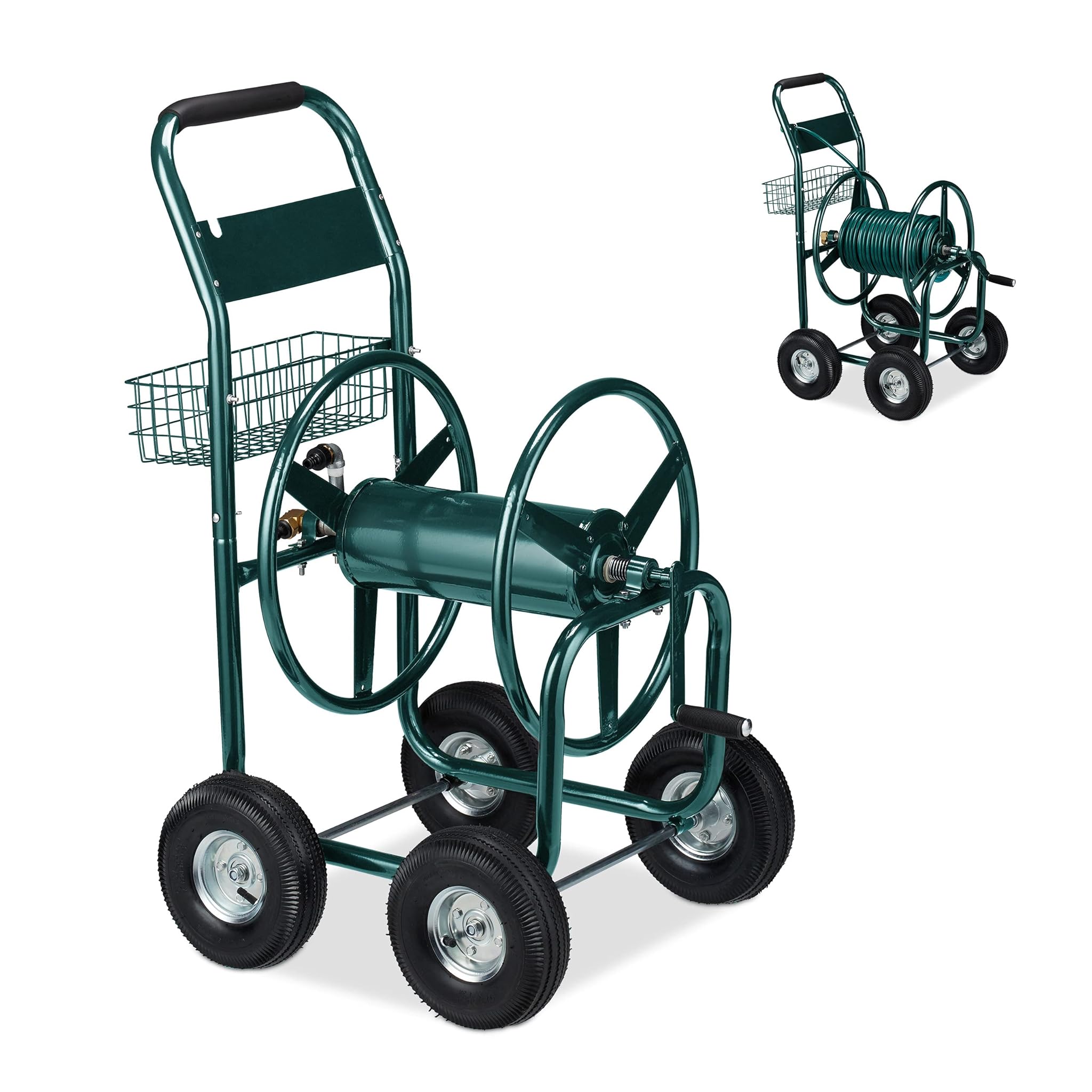 Relaxdays Carrello Avvolgitubo da Giardino 90m, Verde