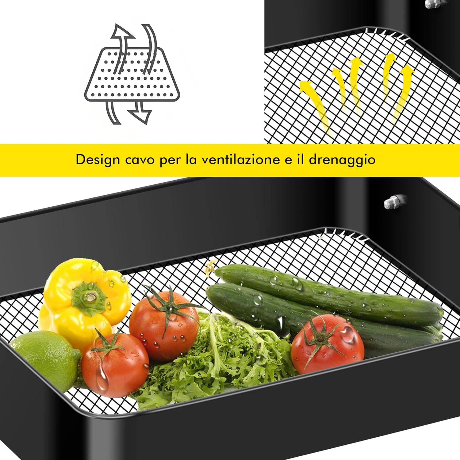 Mimoke Carrello a 3 Livelli con Ruote, Nero - immagine 6