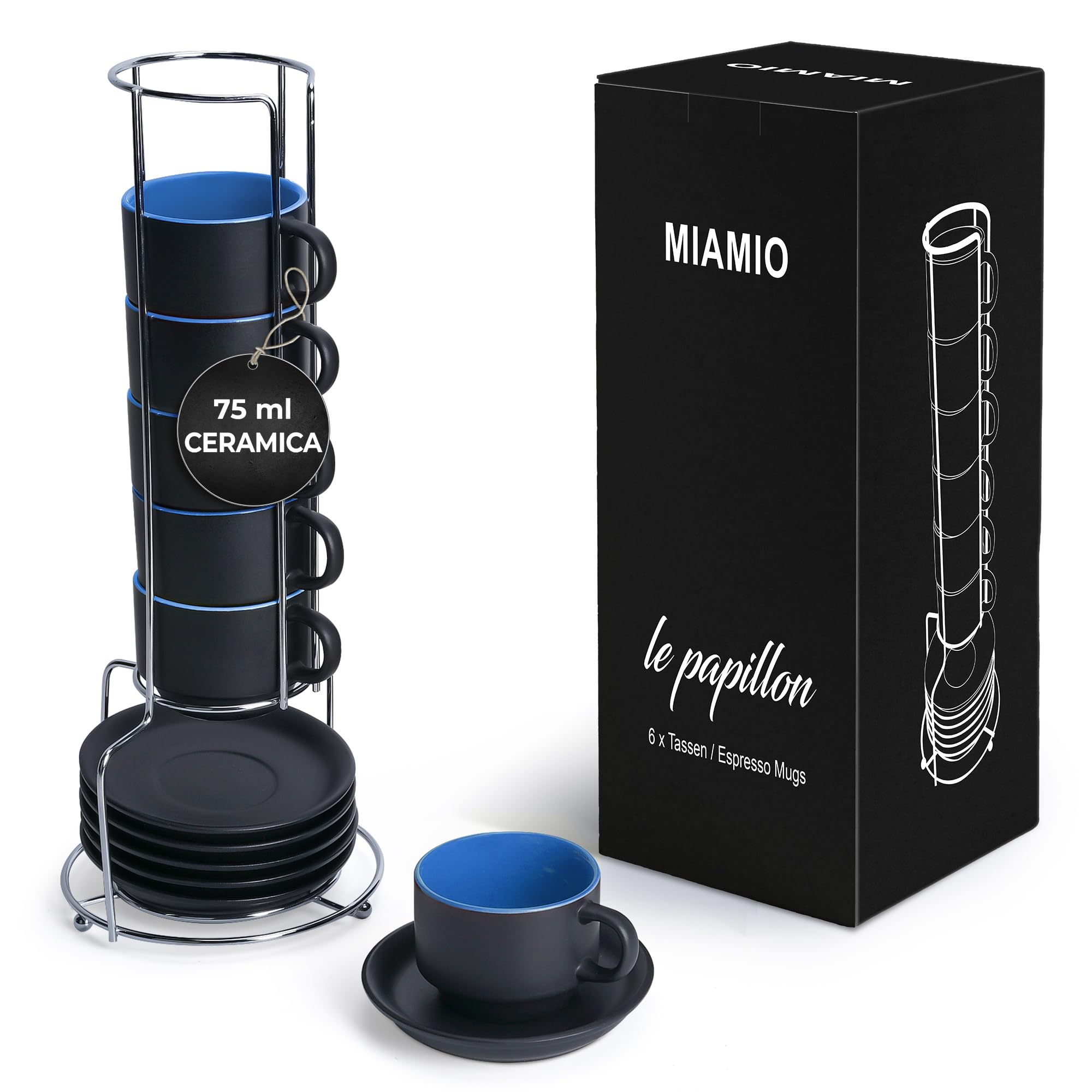 Set 6 Tazzine Espresso Impilabili 75ml, Blu