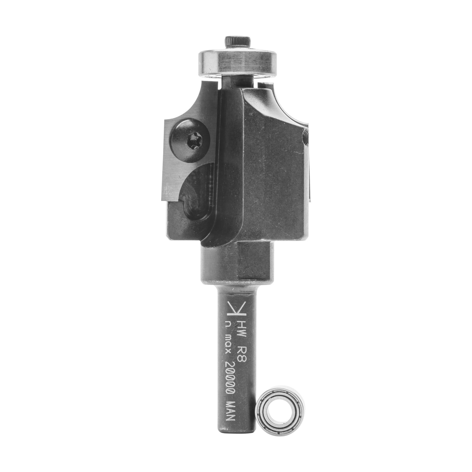 ENT 20339 Fresa a candela e quarto di tondo carburo, gambo (S) 8 mm, diametro (D) 32 mm, (NL) 24 mm, (R) 8 mm, (ØKL) 16/10 mm, con 2 cuscinetti a sfera.