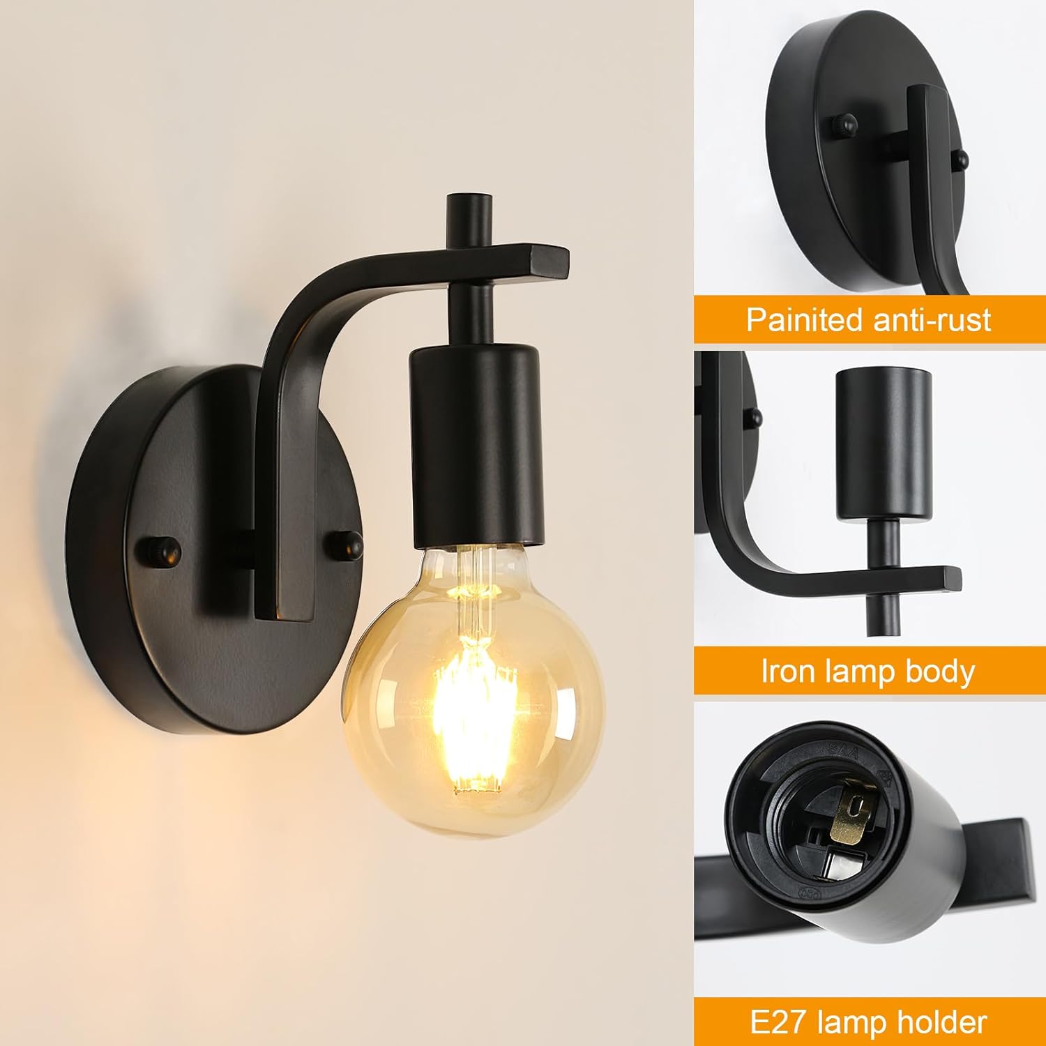 Delipop 4 Pezzi Applique da Parete Interno E27, Nero - immagine 5