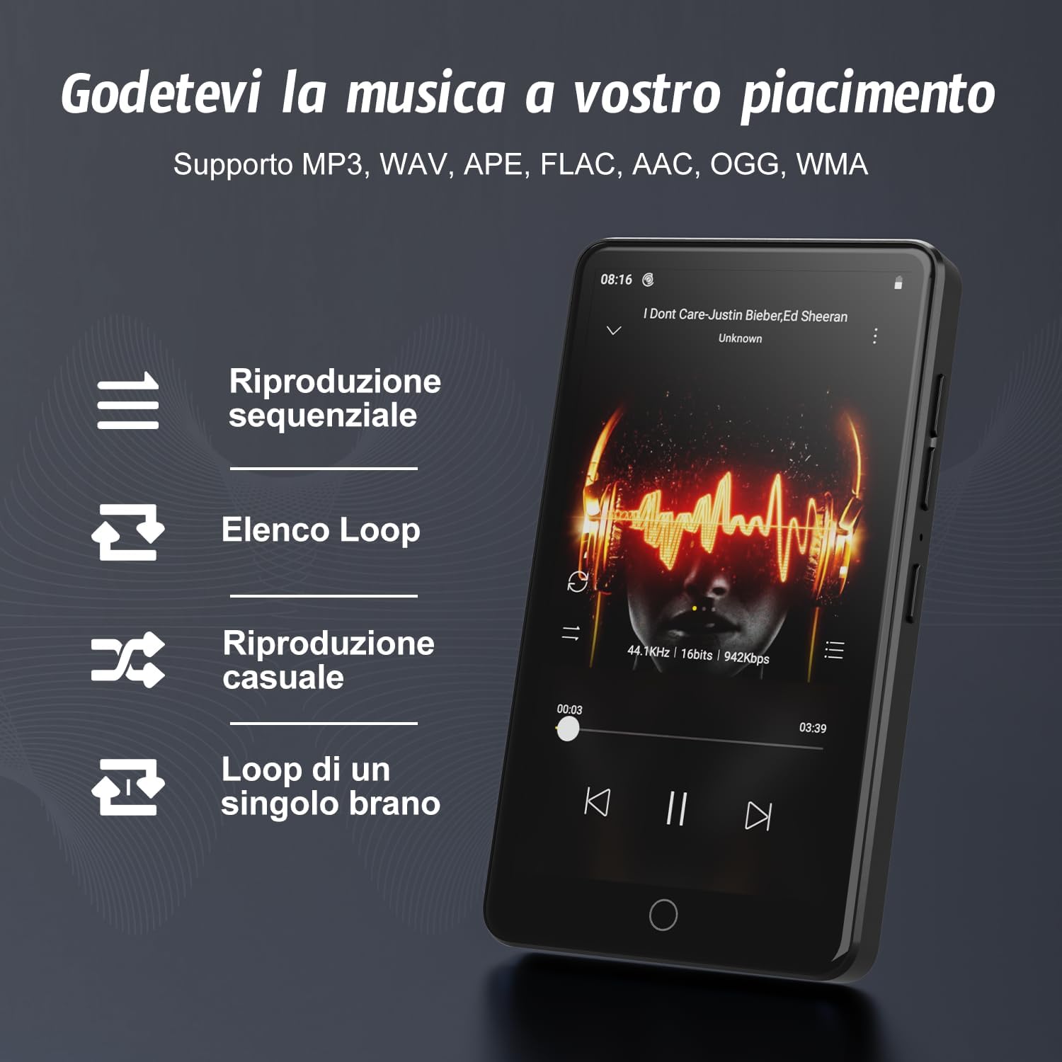 Lettore MP3 144GB con WiFi e Bluetooth, Touch Screen 4.02'' - immagine 2