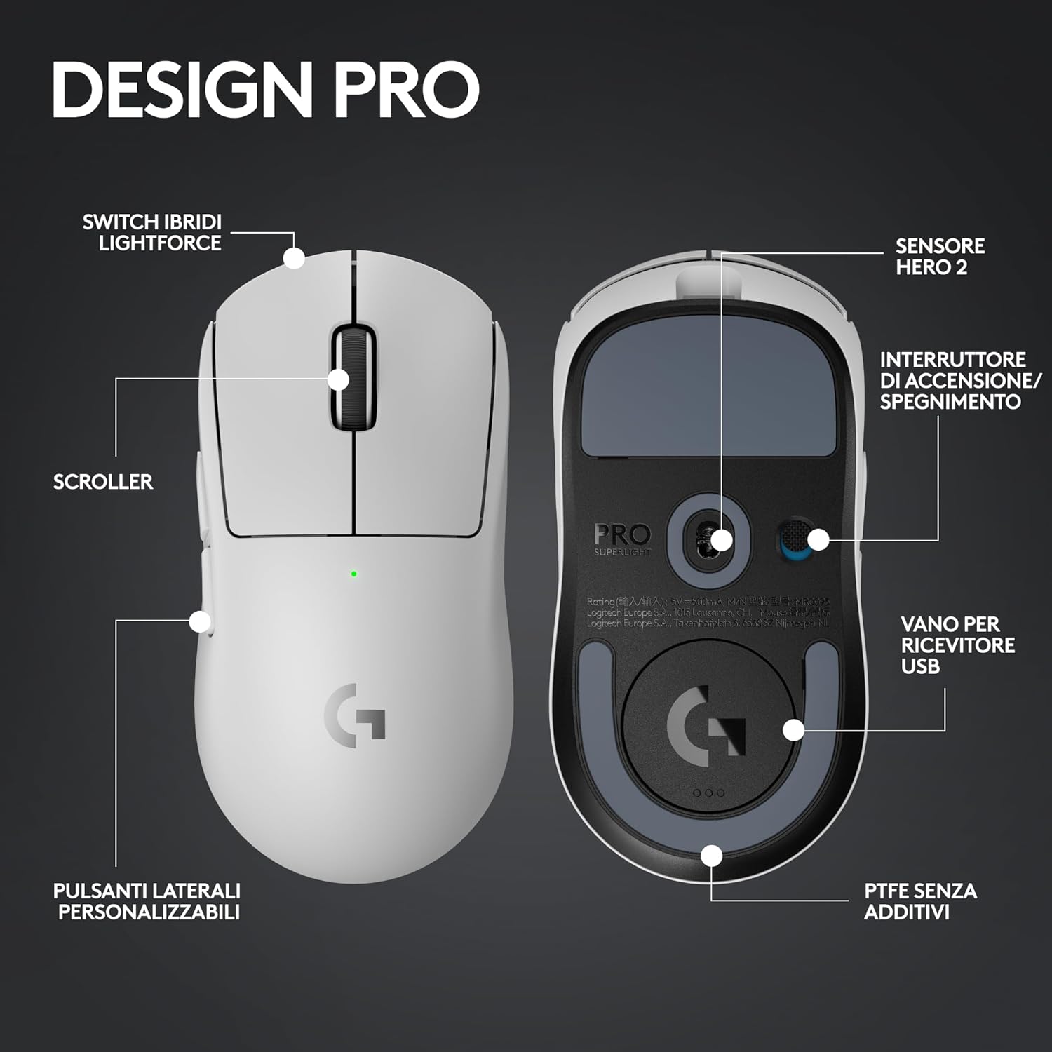 Logitech G PRO X SUPERLIGHT 2 LIGHTSPEED Mouse Gaming Bianco - immagine 7