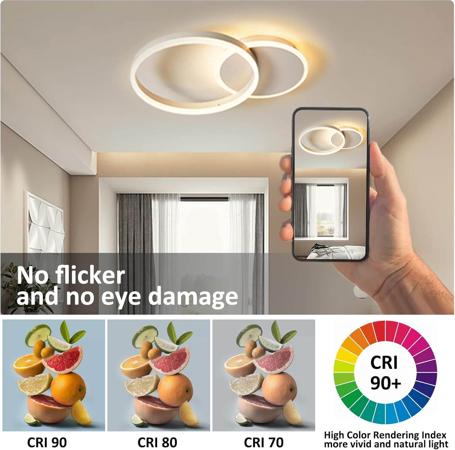 Kaucqi Plafoniera LED Moderna Dimmerabile 36W 3600lm - immagine 4