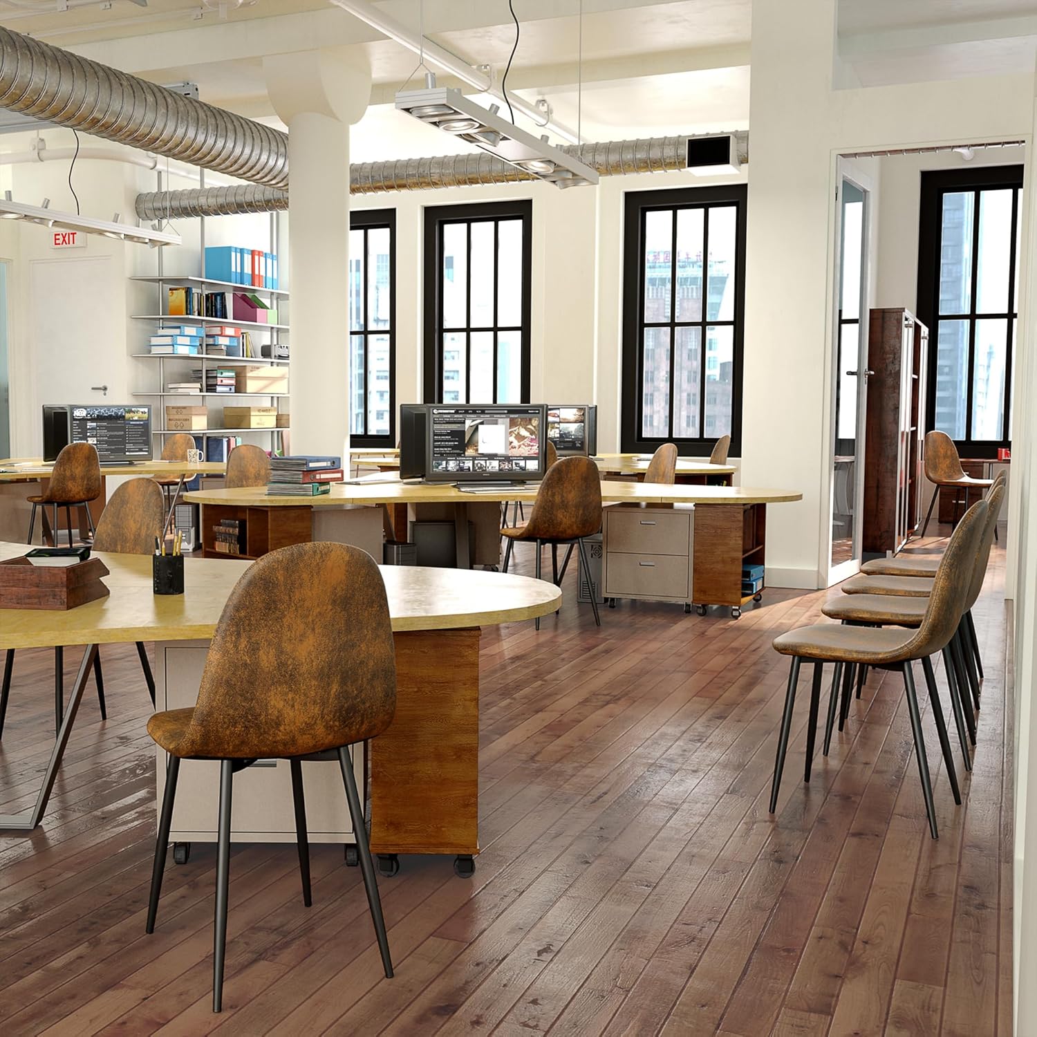 Furniturer Set 4 Sedie Ufficio Ergonomiche - Marrone