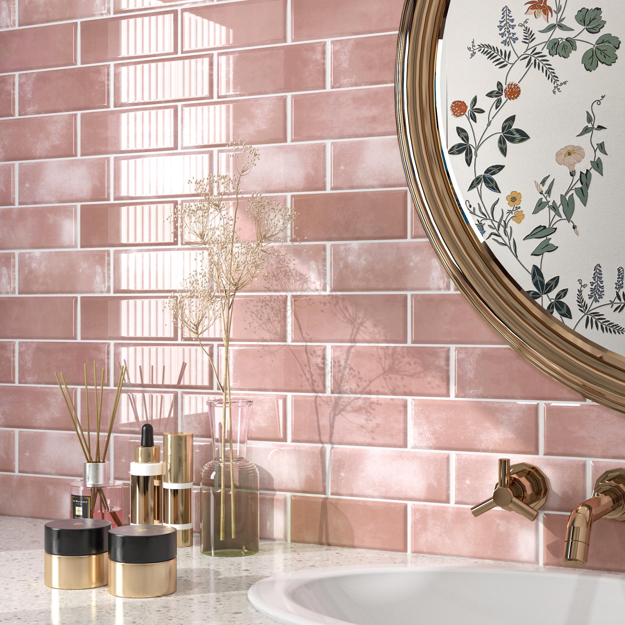 Funstick 30 Piastrelle Adesive Bagno Rosa 30x30CM