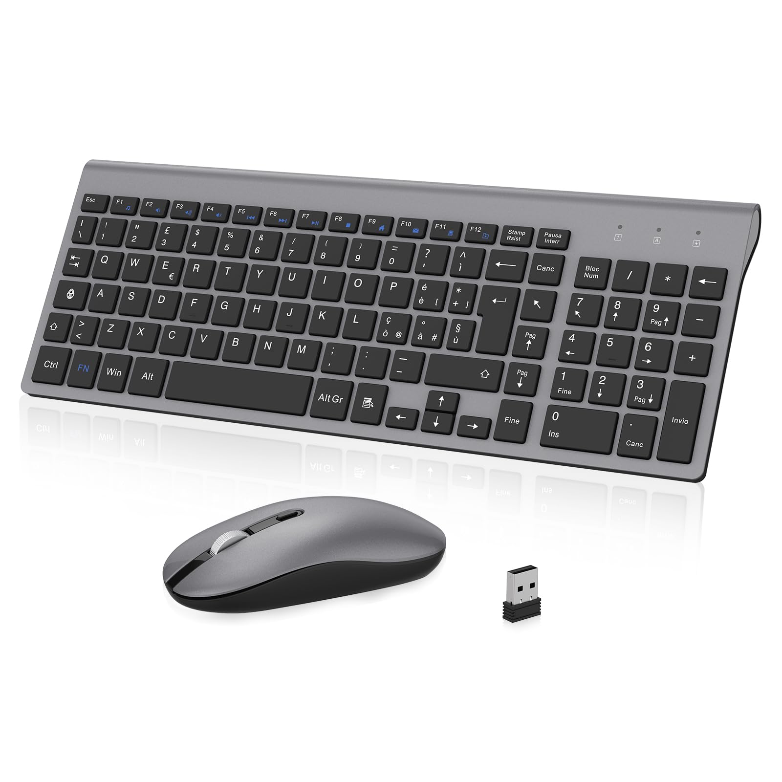 Cimetech Tastiera e Mouse Wireless Layout Italiano, Grigio