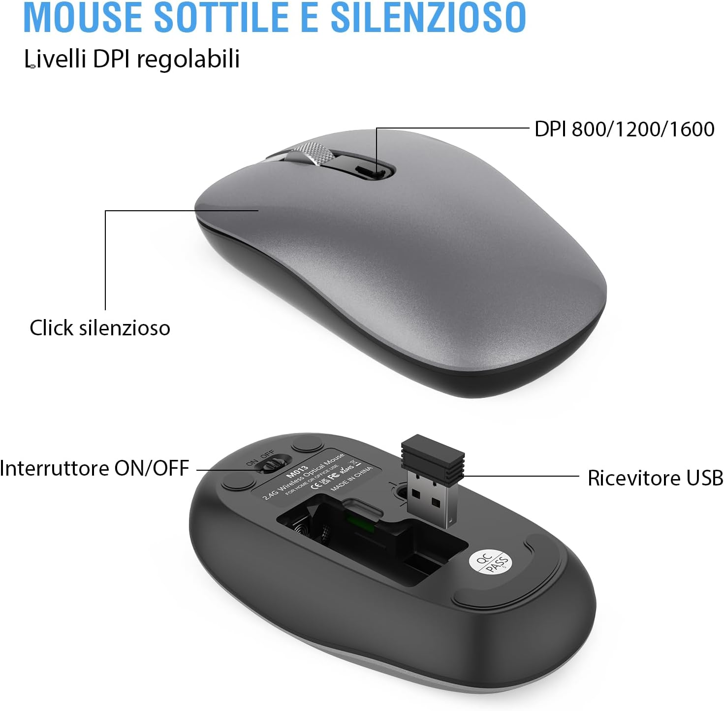 Cimetech Tastiera e Mouse Wireless Layout Italiano, Grigio - immagine 5