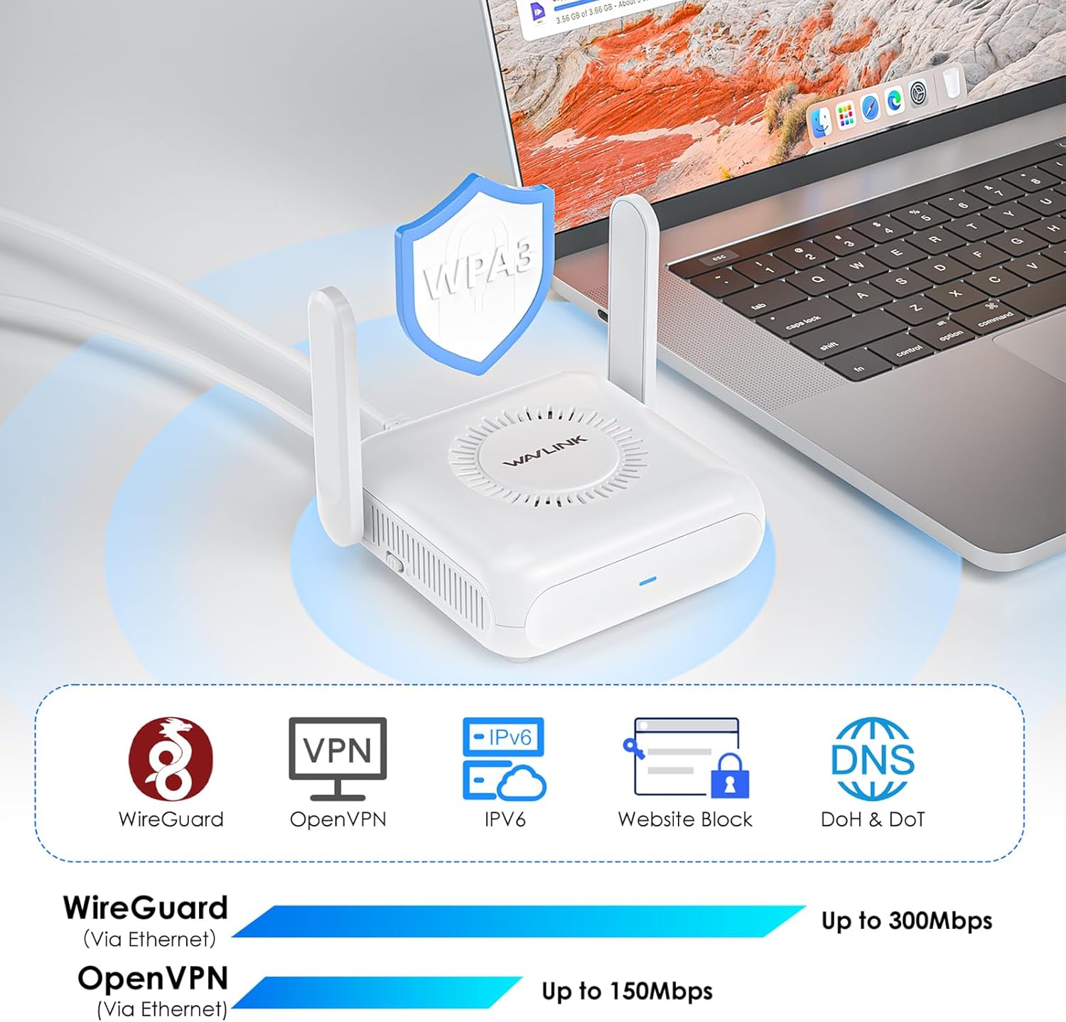 Wavlink AX3000 Wi-Fi 6 Router Viaggio VPN USB-C - immagine 2