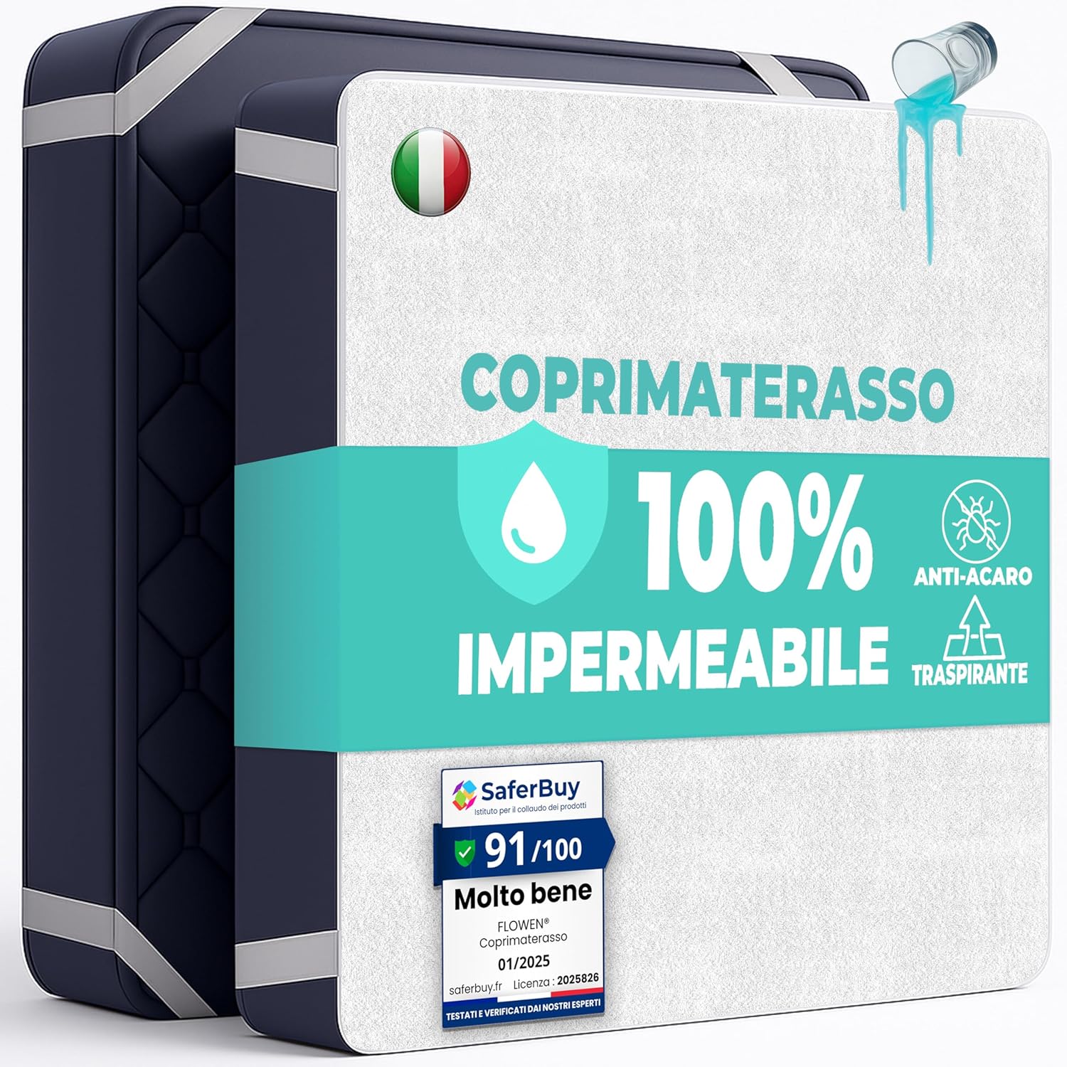 Flowen Coprimaterasso Impermeabile in Cotone 60x120cm - immagine 1