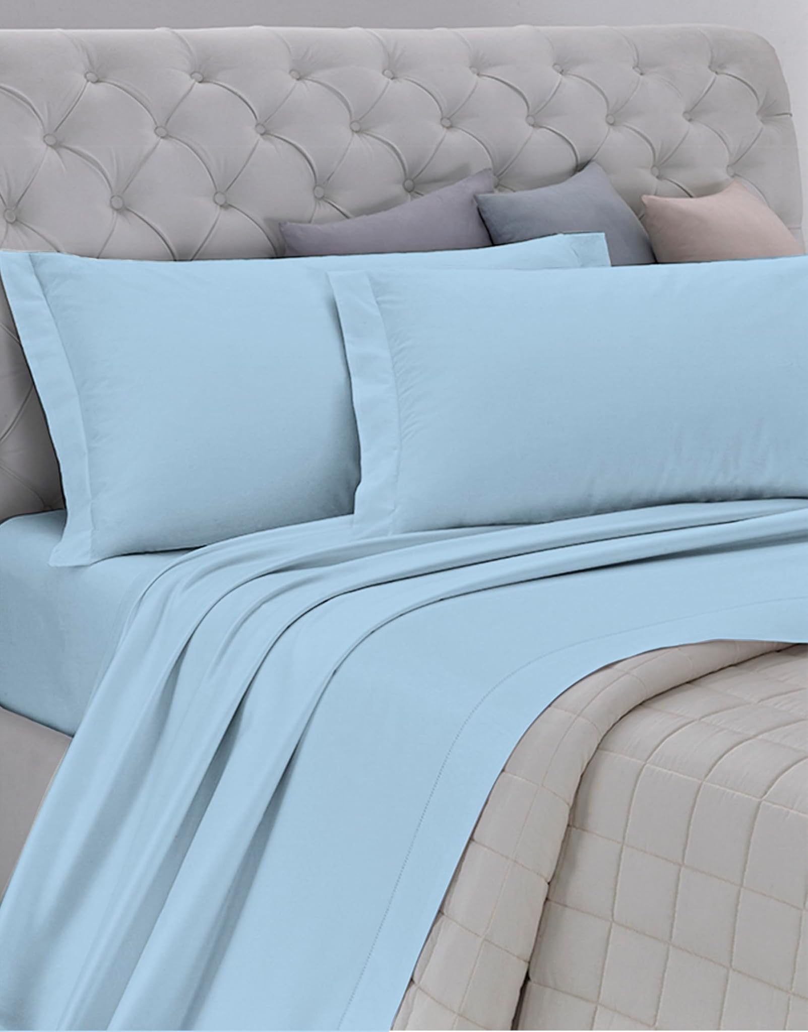 Gemitex Completo Letto Matrimoniale in Flanella Azzurro