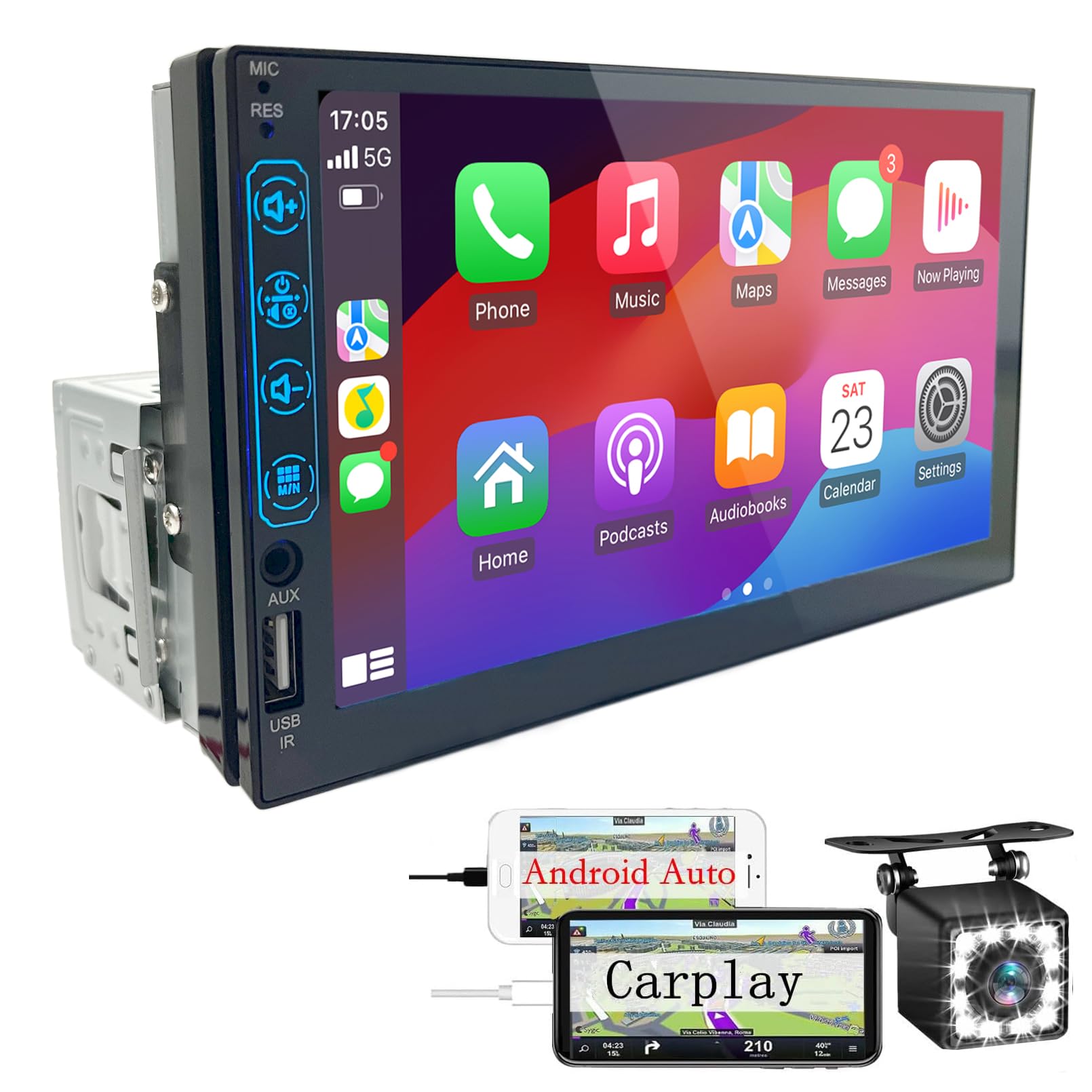 Autoradio 1 DIN con Schermo 7 Pollici CarPlay & Android Auto