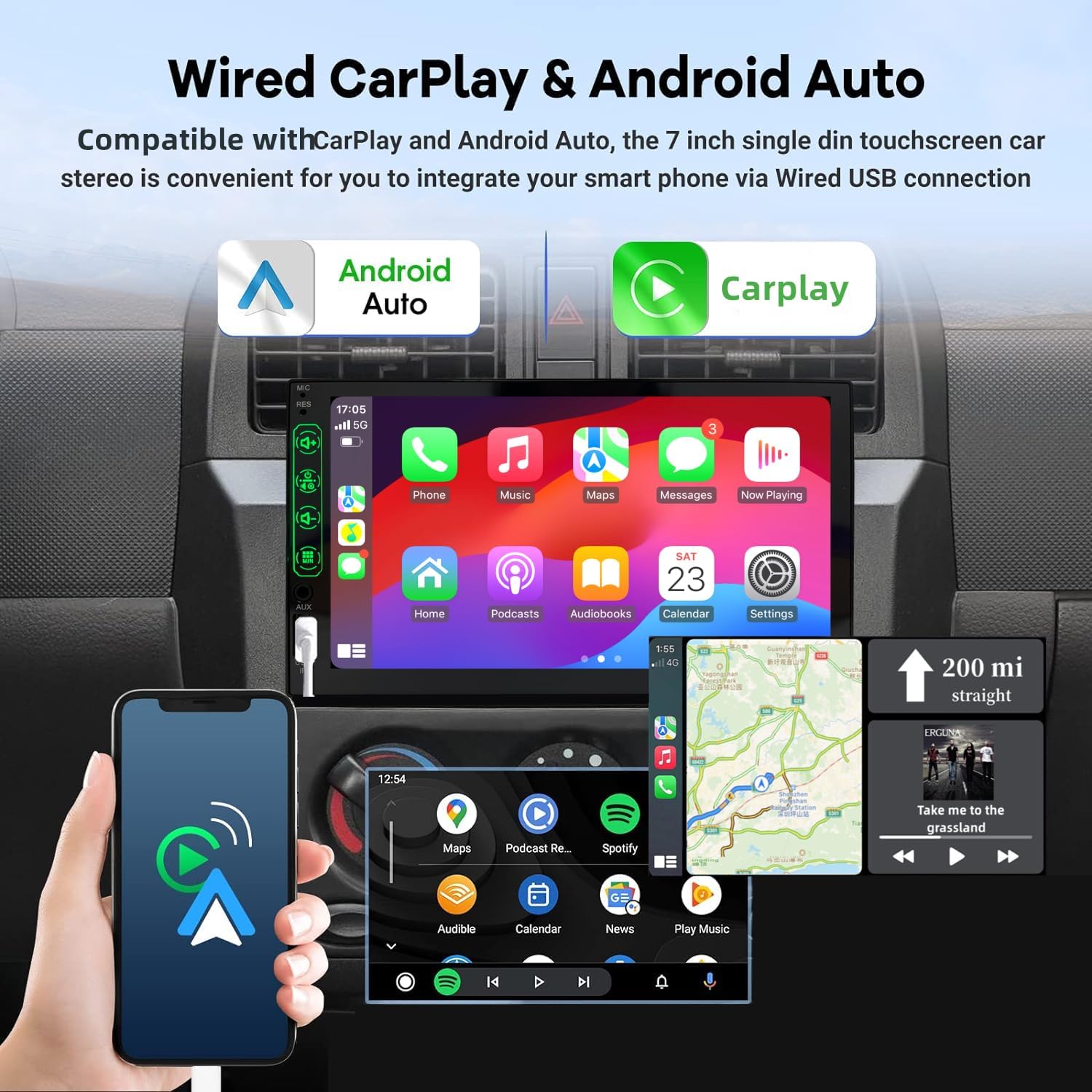 Autoradio 1 DIN con Schermo 7 Pollici CarPlay & Android Auto - immagine 2