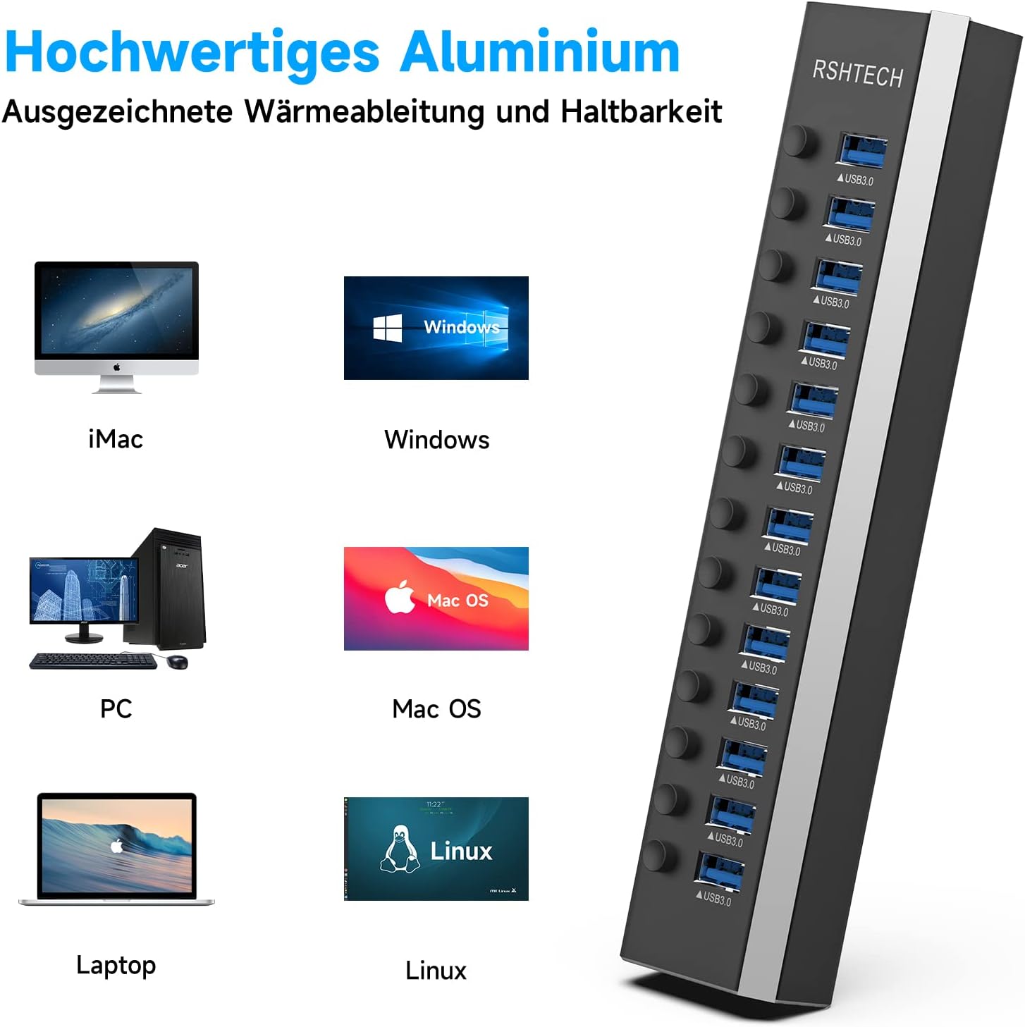 Rshtech Hub USB 3.0 Alimentato 13 Porte 72W - immagine 5