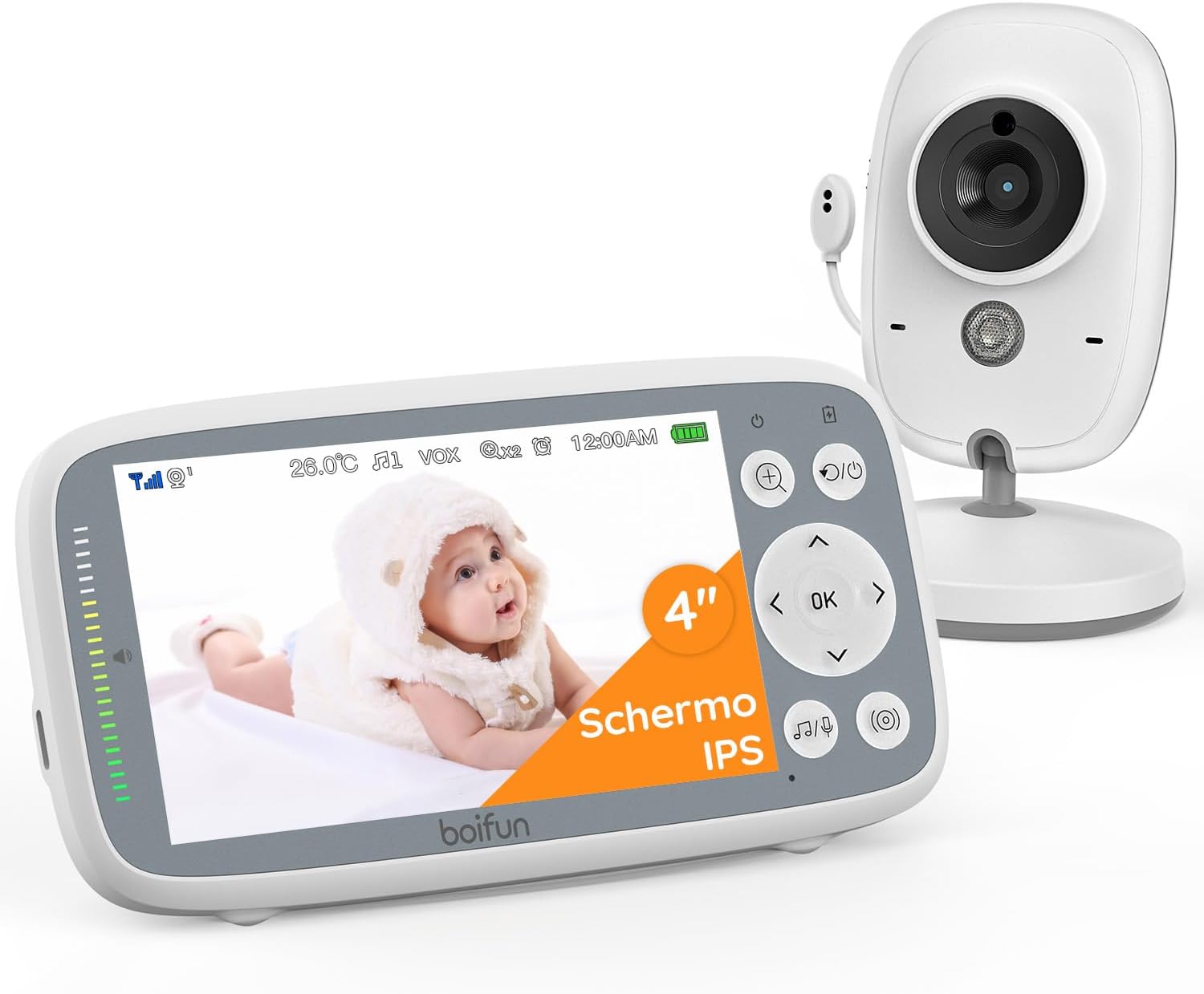 Boifun Baby Monitor con Videocamera Schermo 4''