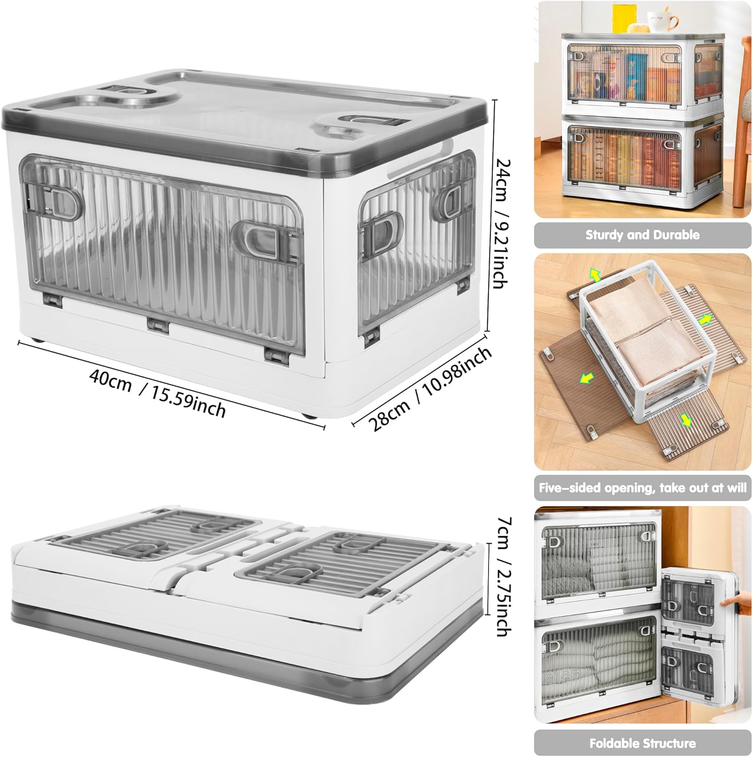 Creahaus Set 2 Scatole Portaoggetti Impilabili 28L, Bianco