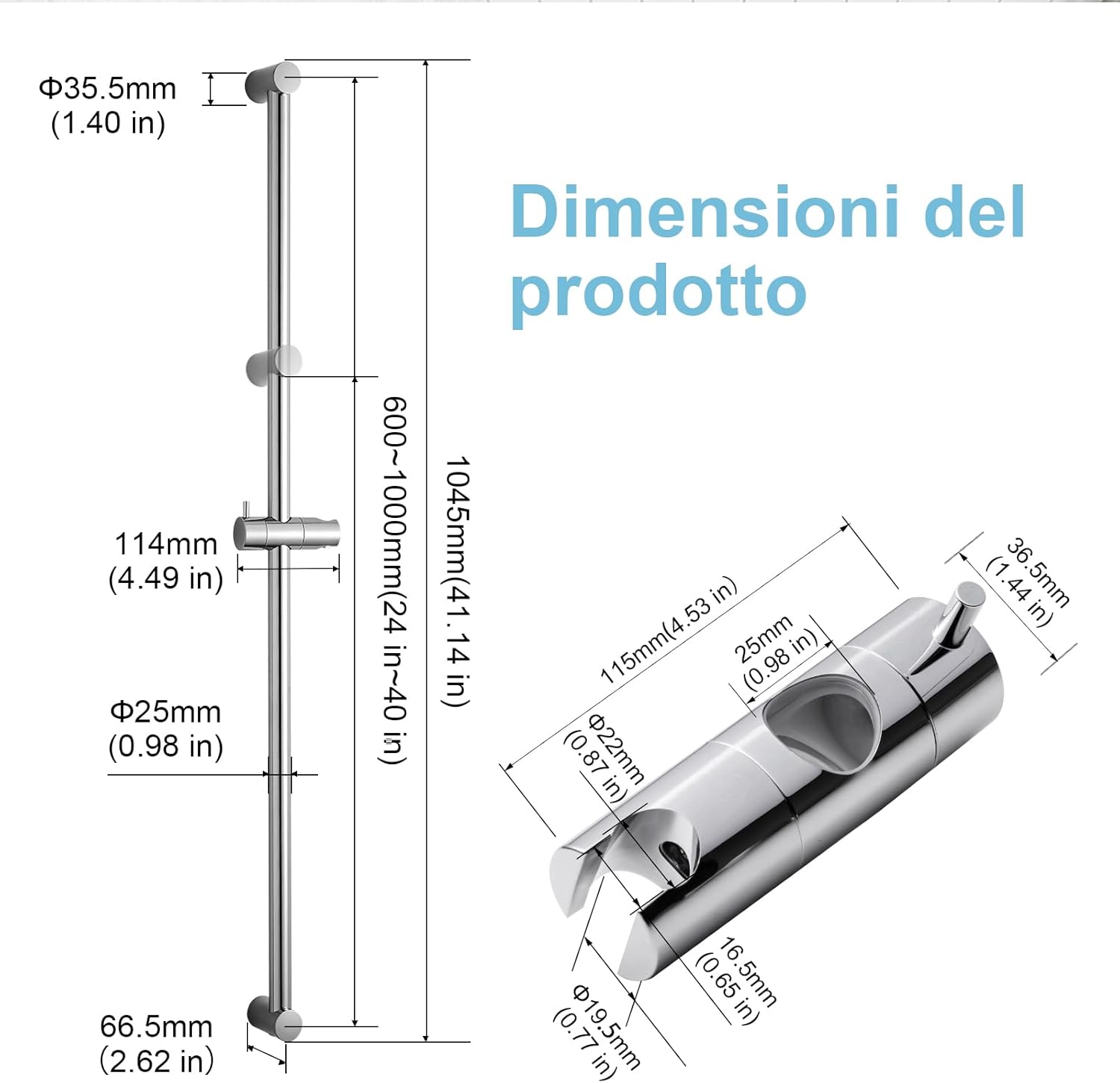 OFFO Saliscendi Doccia 100 cm, Cromo - immagine 6