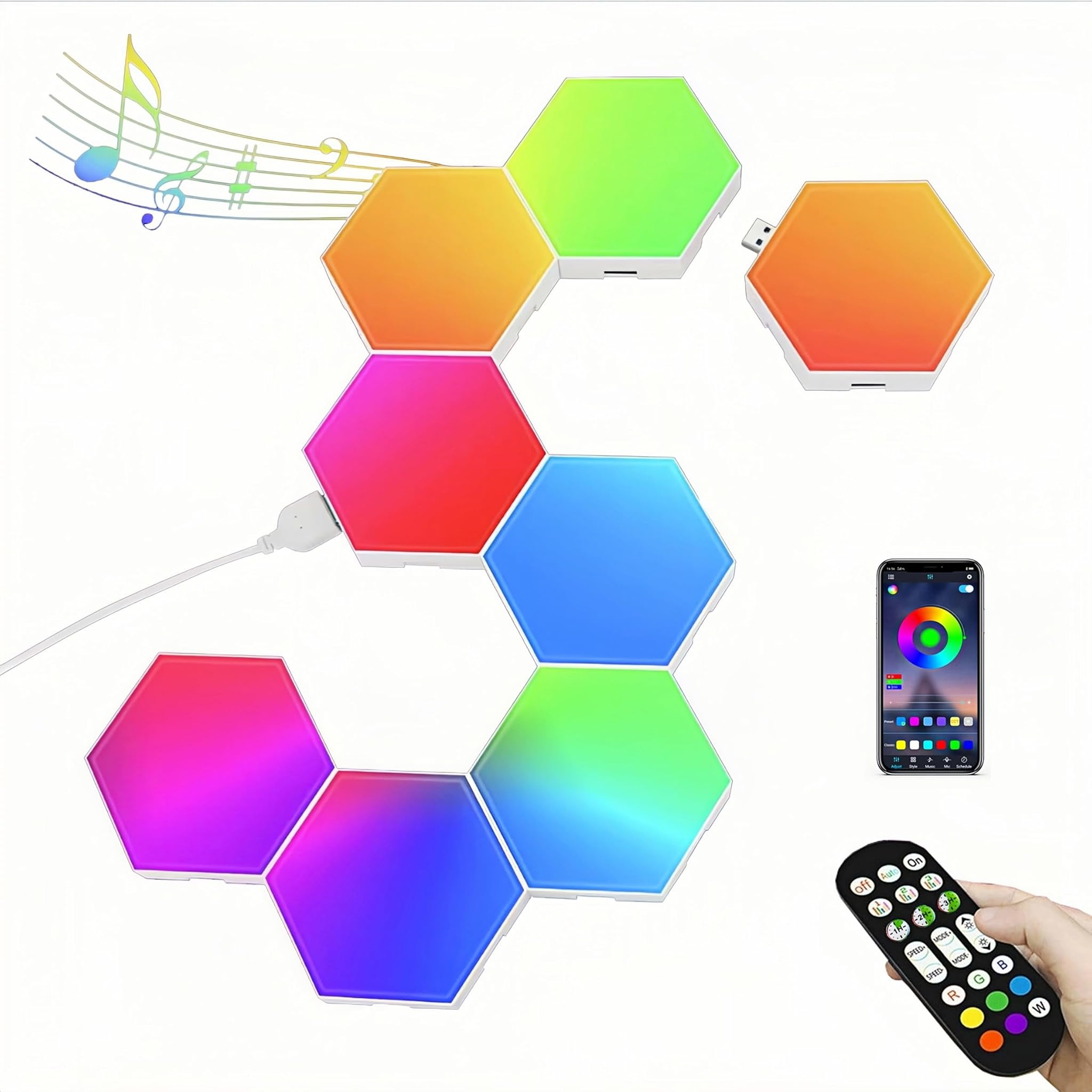ThreeH Confezione da 8 RGB Hexagon Light