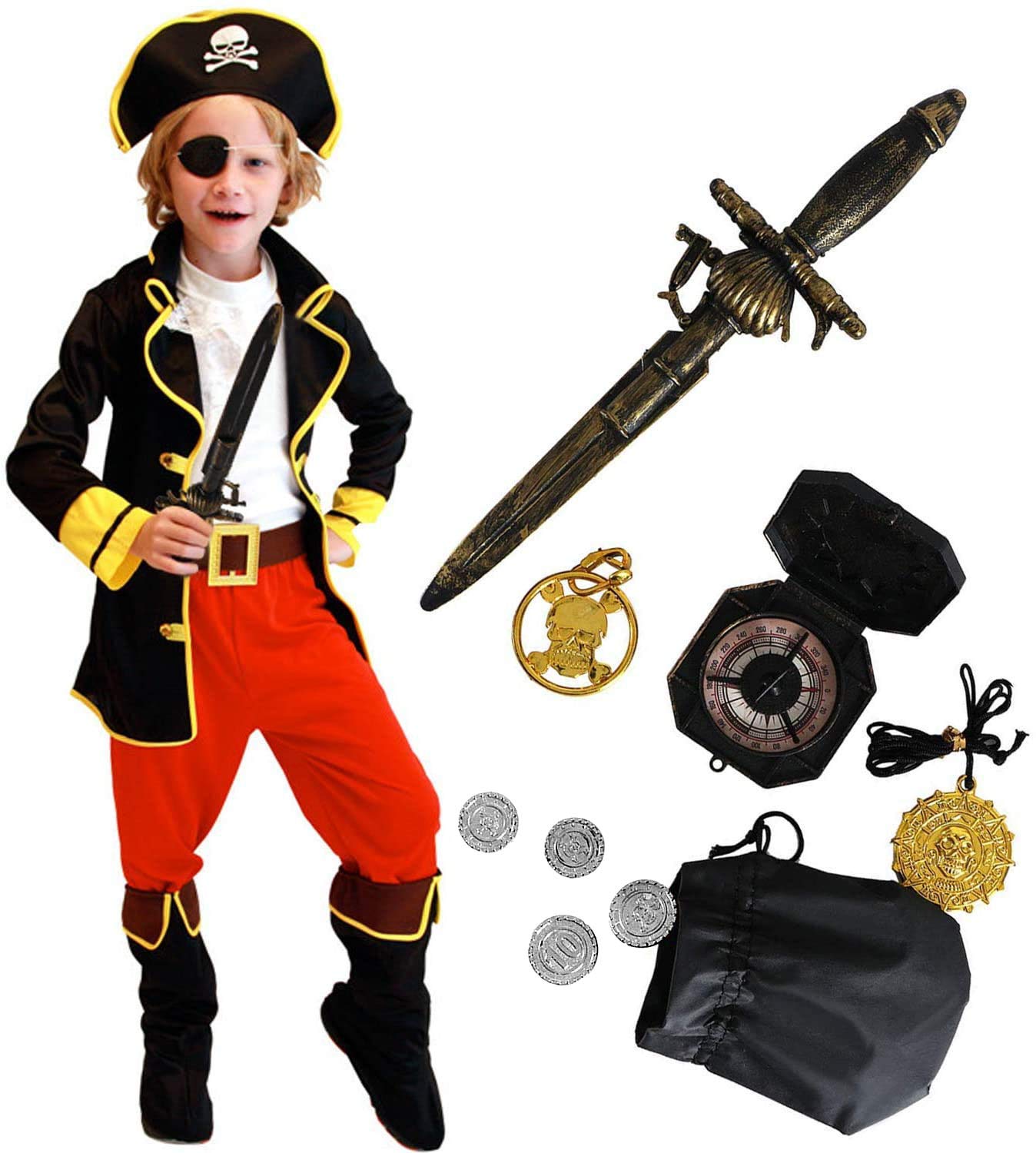Tacobear Costume Pirata Bambino con Accessori (M 4-6 Anni)
