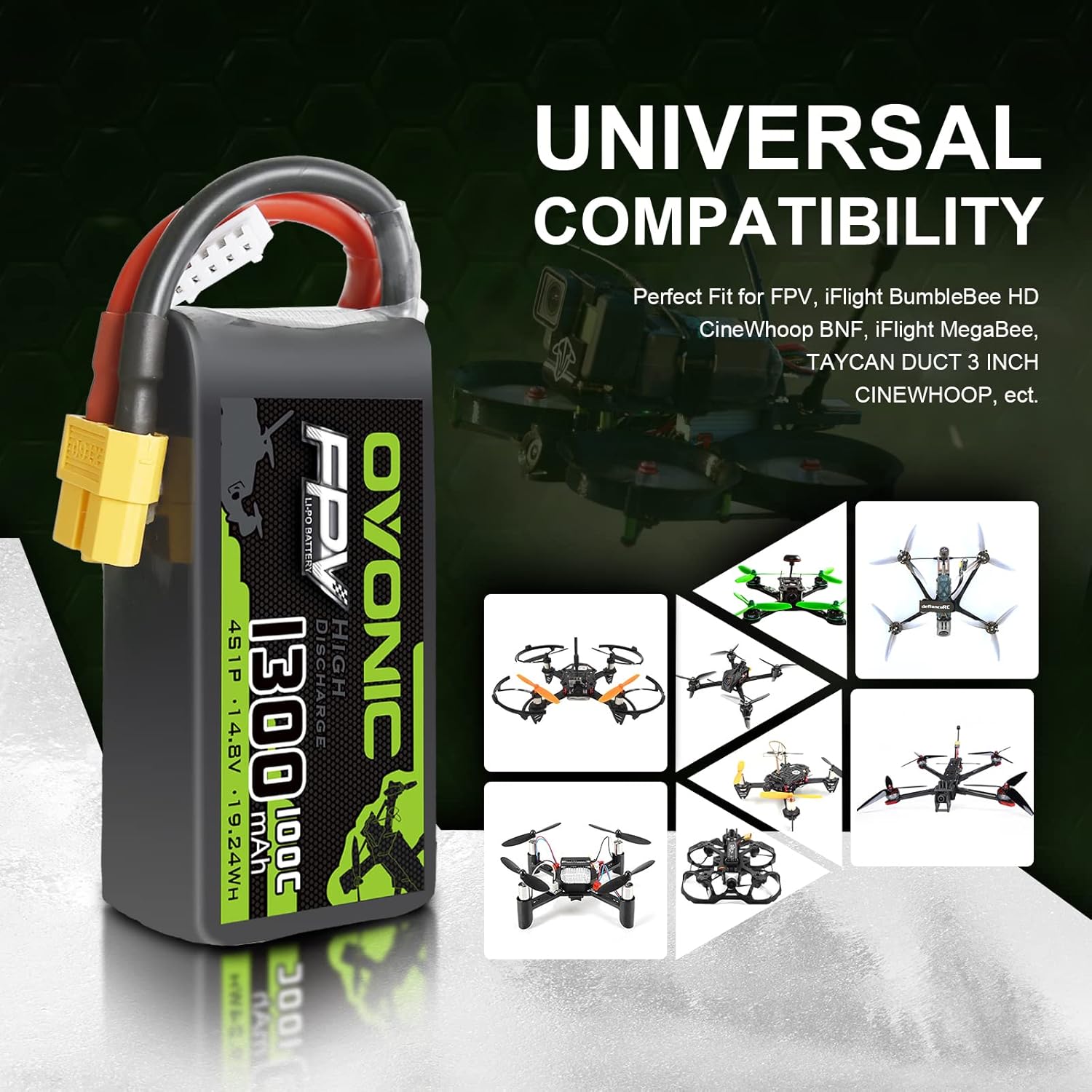 Ovonic Batteria Lipo 4s 14.8V 1300mAh 100C (2 pz) - immagine 3