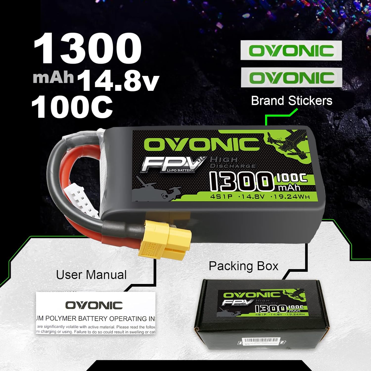 Ovonic Batteria Lipo 4s 14.8V 1300mAh 100C (2 pz) - immagine 5