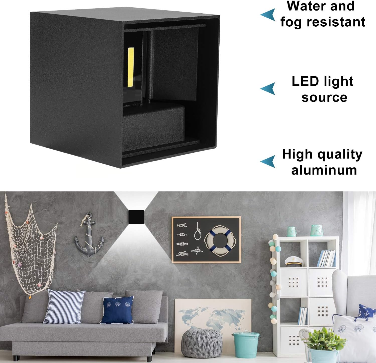 Ledmo - Applique da Parete LED 12W 4 Pezzi, Nera - immagine 2