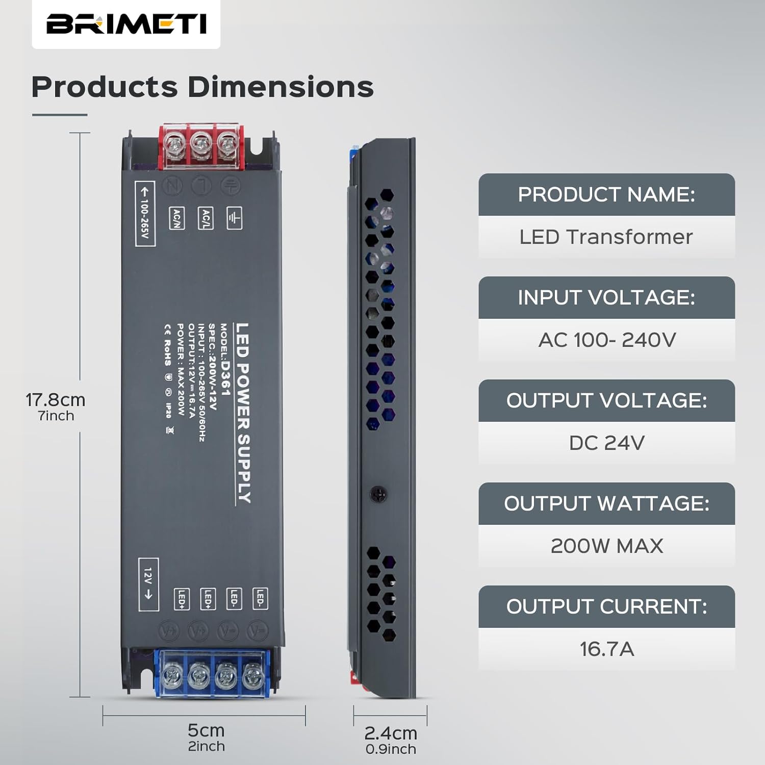 Brimeti Trasformatore LED 12V 200W Slim (10 Pezzi) - immagine 4