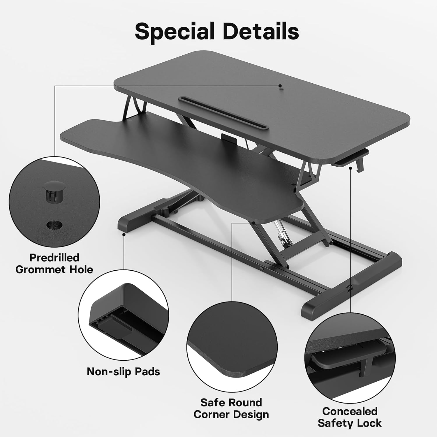 Bontec Convertitore Scrivania In Piedi 800mm, Nero - immagine 6
