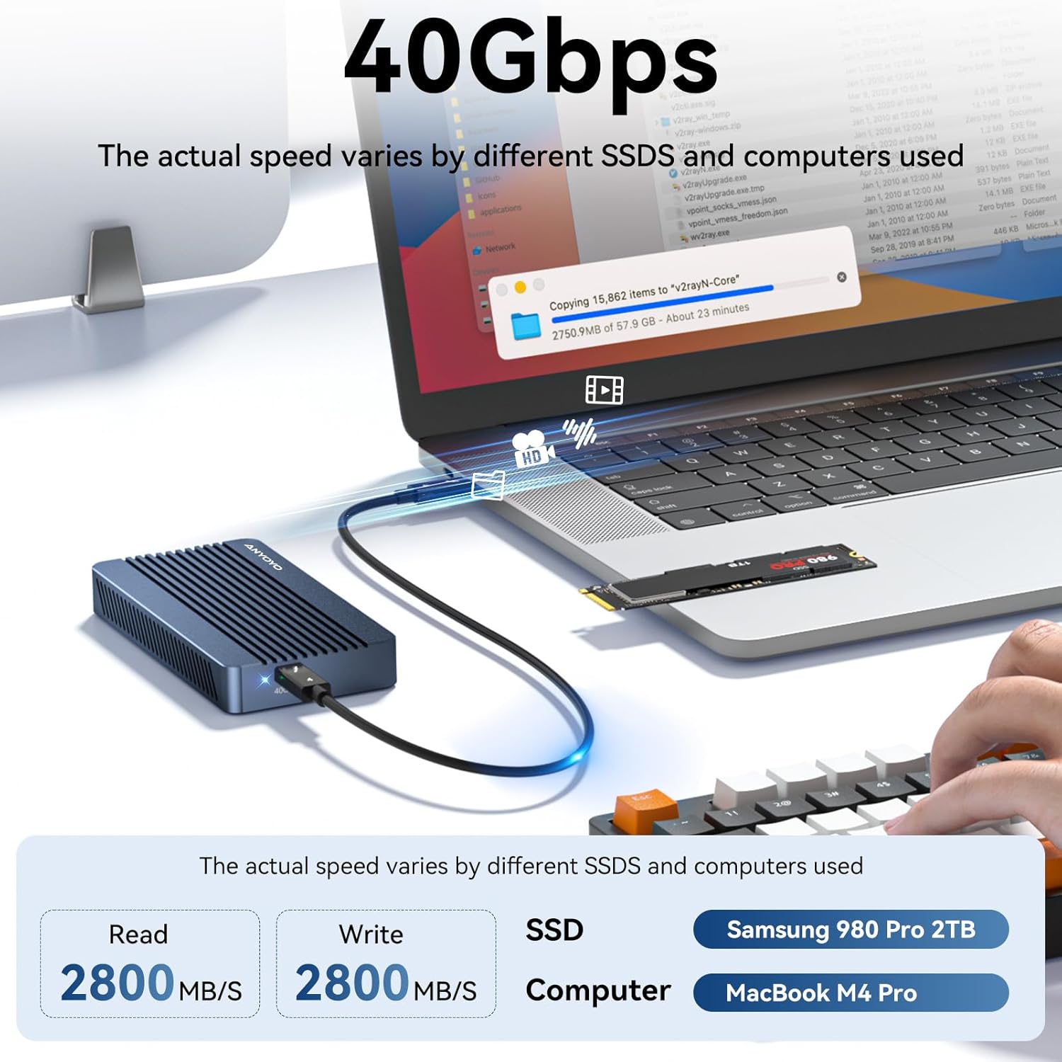 Anyoyo Enclosure SSD M.2 NVMe 40 Gbps USB 4 - immagine 2