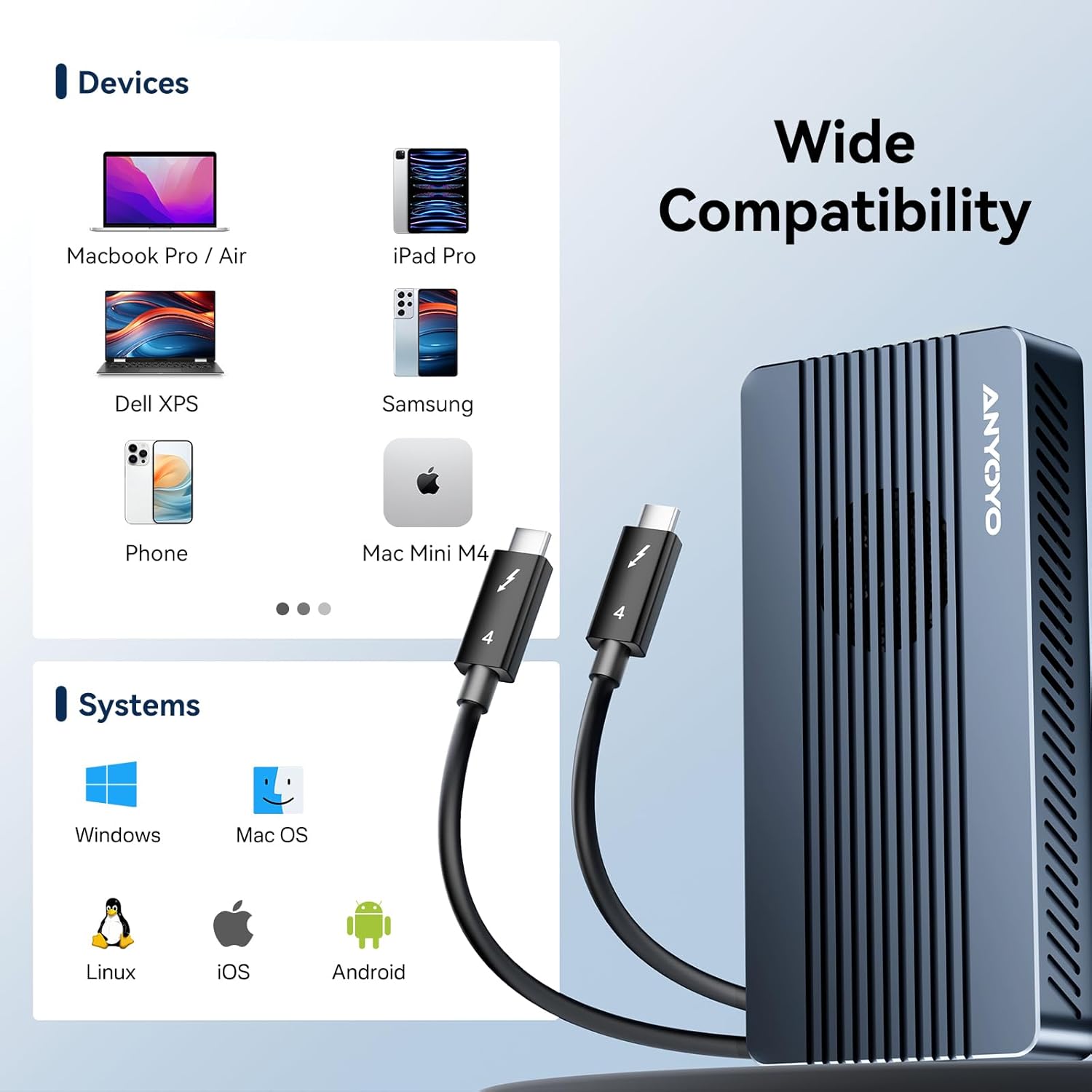 Anyoyo Enclosure SSD M.2 NVMe 40 Gbps USB 4 - immagine 6