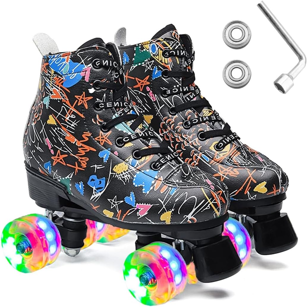 ERNAN Pattini a 4 ruote, pattini paralleli con ruote luminose, top alto ...