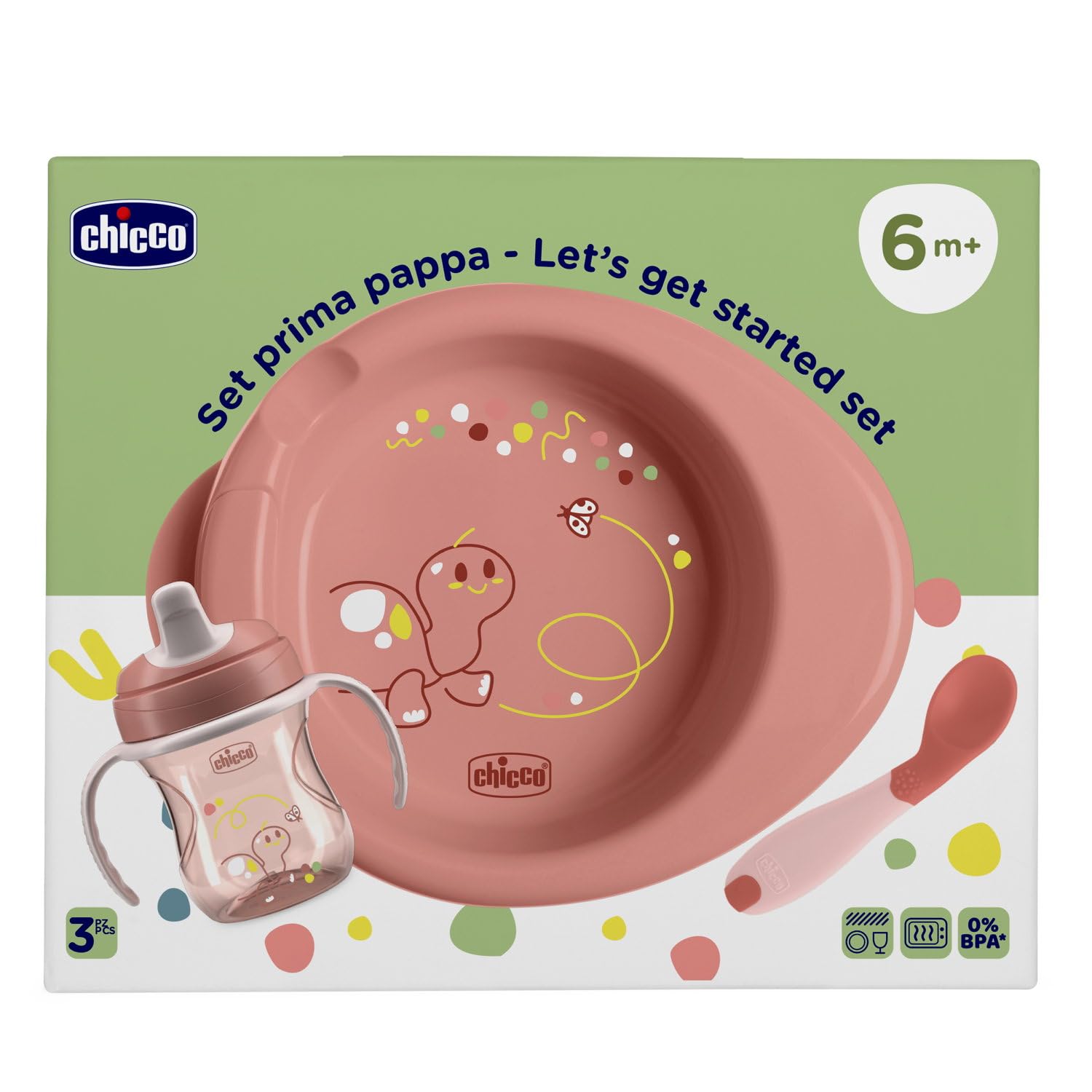 Chicco Set Pappa 6 Mesi+ con Tazza, Cucchiaio, Piatto, Rosa